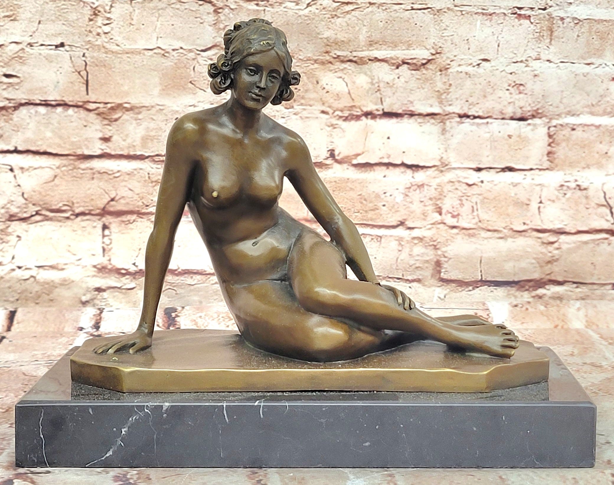 Vintage ART NOUVEAU Style BRONZE & MARBLE Victorian Lady EROTIC Nude STATUE ART