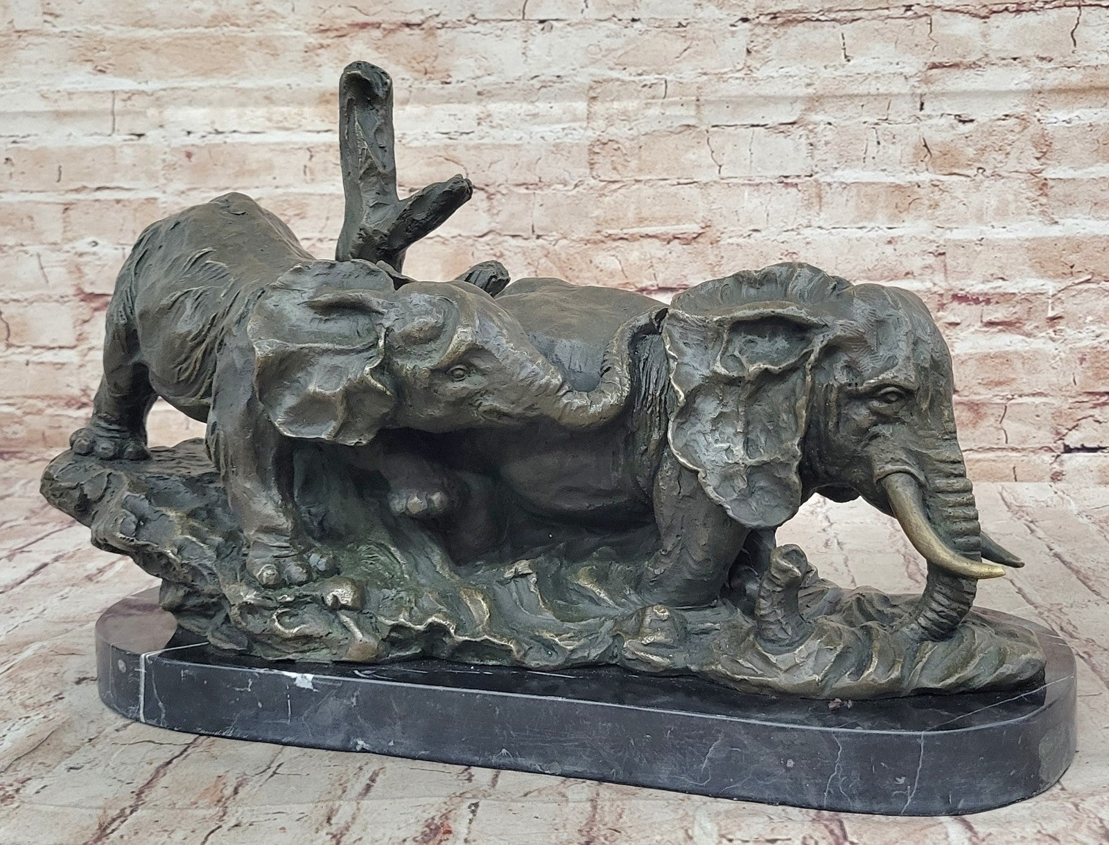 Bronze Sculpture Handcrafted 40 LBS Massive Elephant Wildlife Figurine