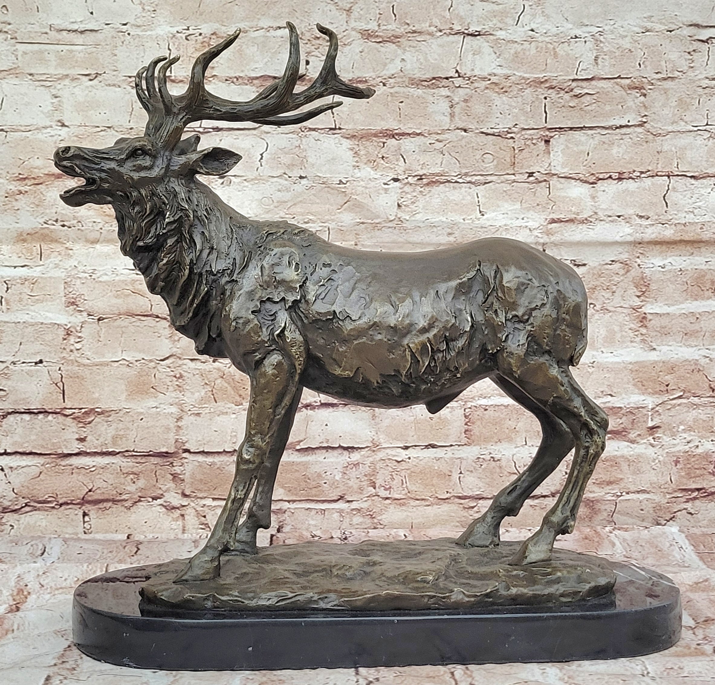 Handcrafted bronze sculpture SALE Art Wildlife Hunter Stag Deer Elk Marble