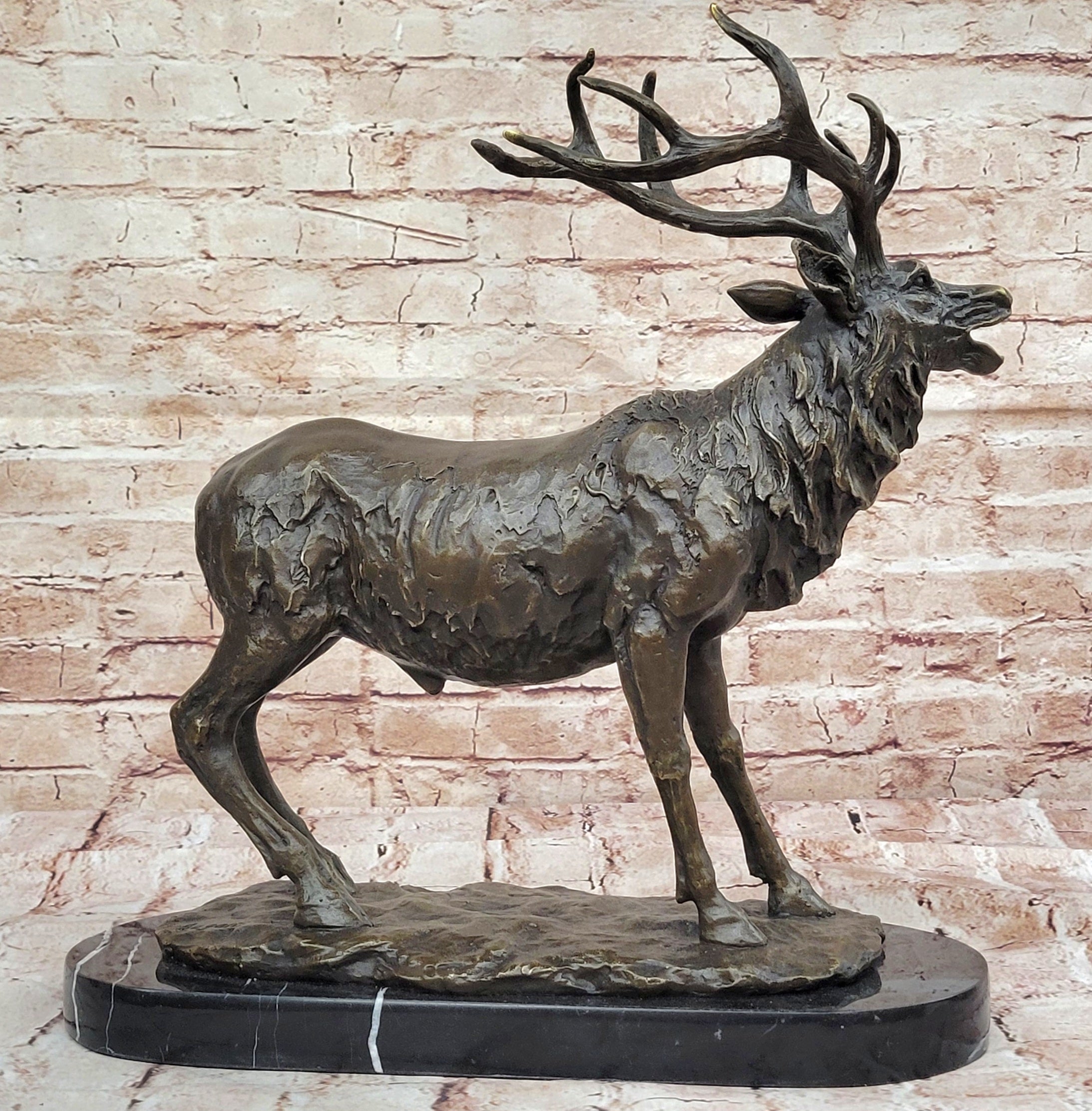Handcrafted bronze sculpture SALE Art Wildlife Hunter Stag Deer Elk Marble