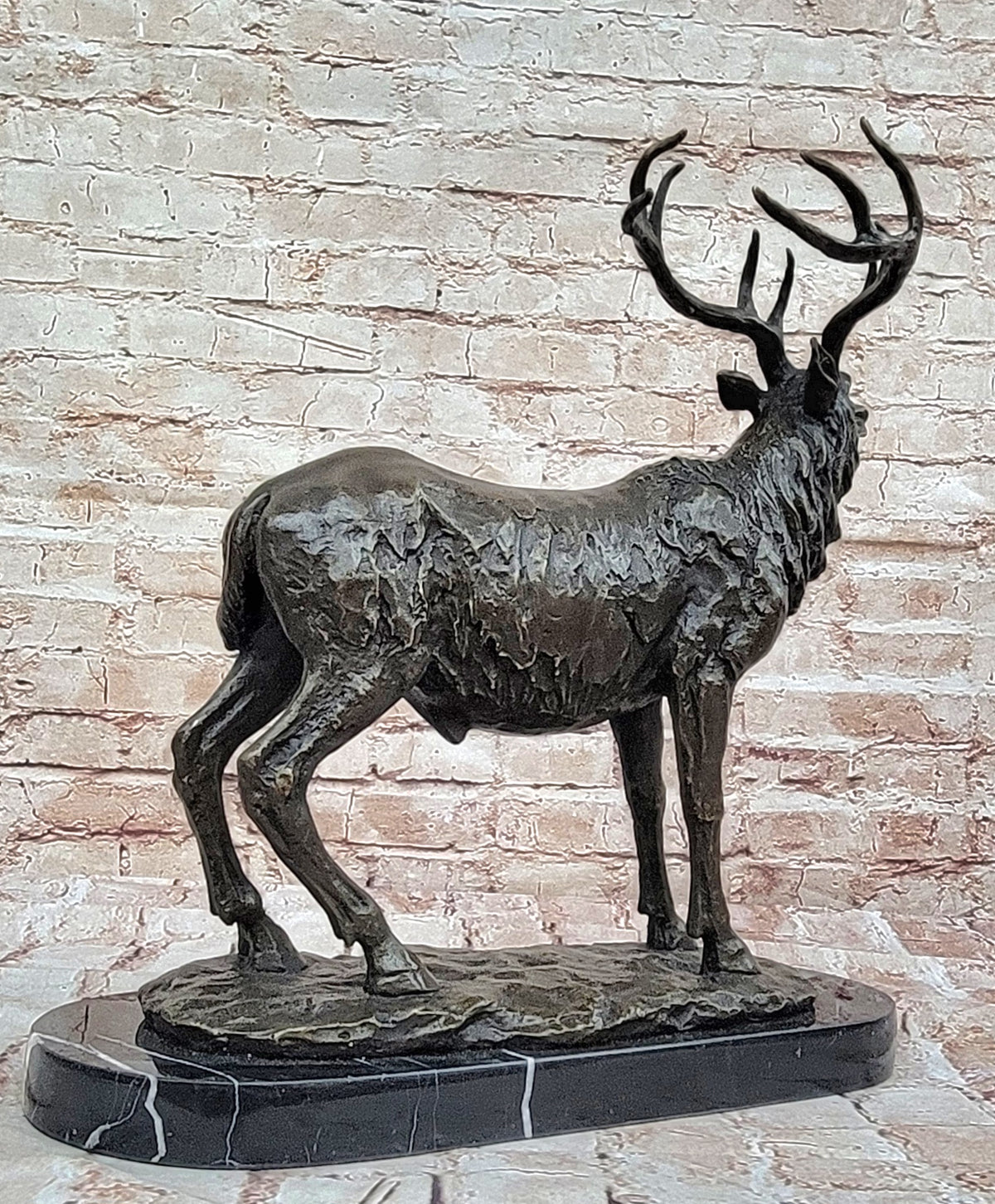 Handcrafted bronze sculpture SALE Art Wildlife Hunter Stag Deer Elk Marble