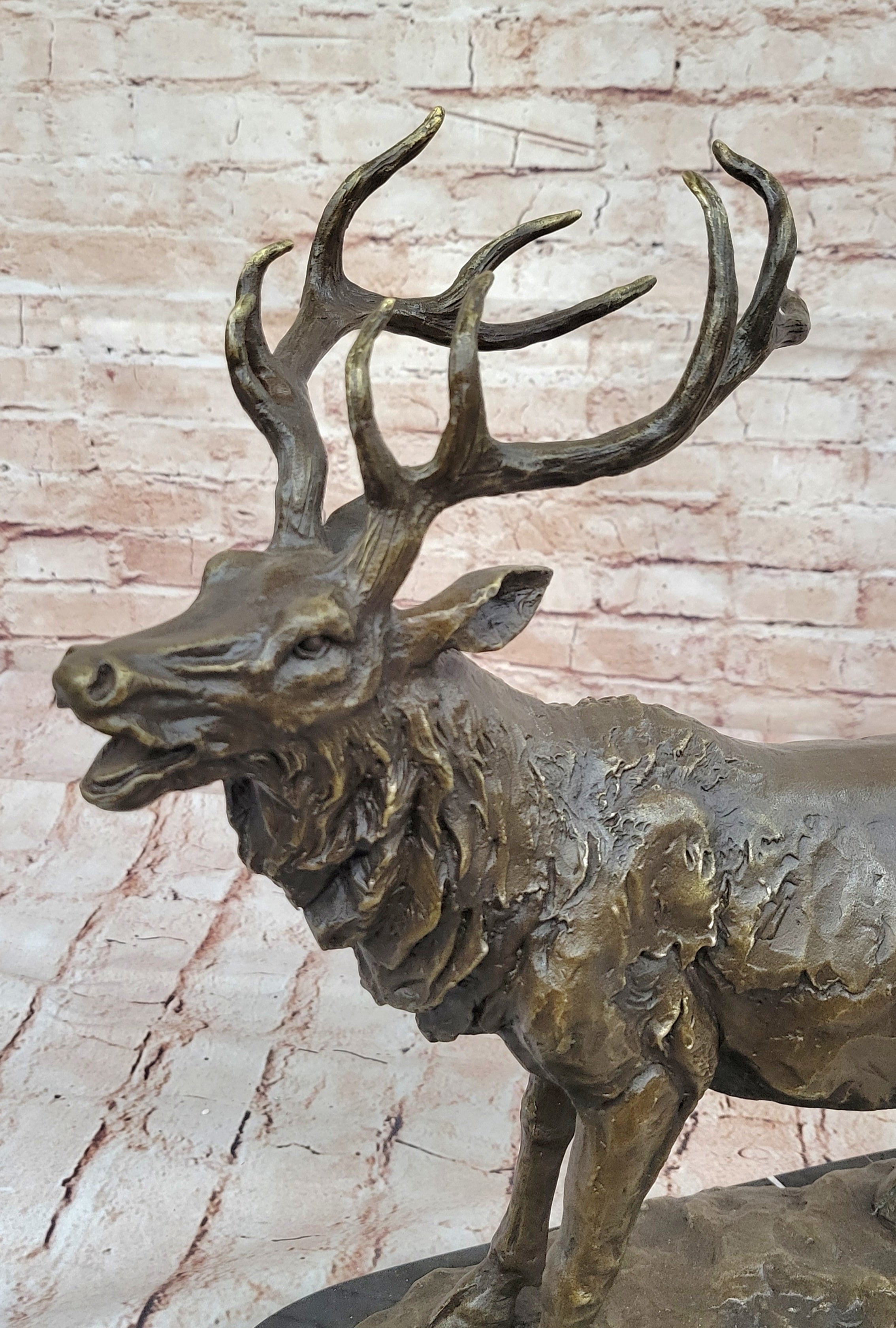 Handcrafted bronze sculpture SALE Art Wildlife Hunter Stag Deer Elk Marble