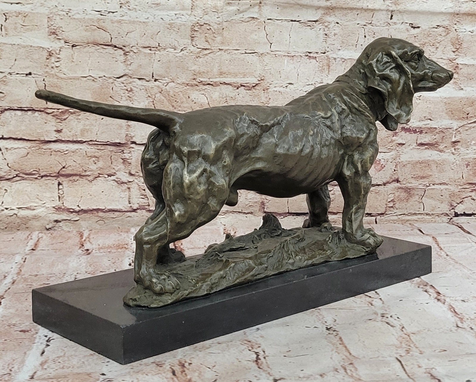 Handcrafted bronze sculpture SALE Bas Marble On Deco Art Dog Hound Basset Large