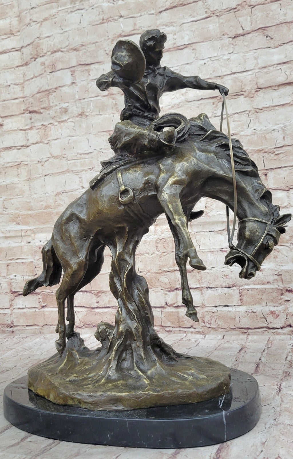 Large Bronco Buster 100% Bronze on Marble Sculpture Statue by Frederic Remington