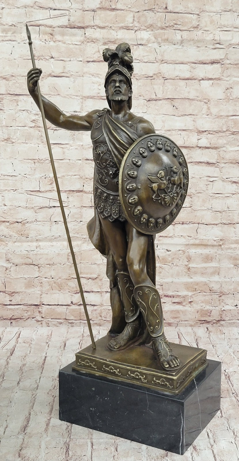 ANCIENT TIMES ROMAN LEGION SOLDIER JAVELIN SHIELD Sculpture Statue 100% Bronze