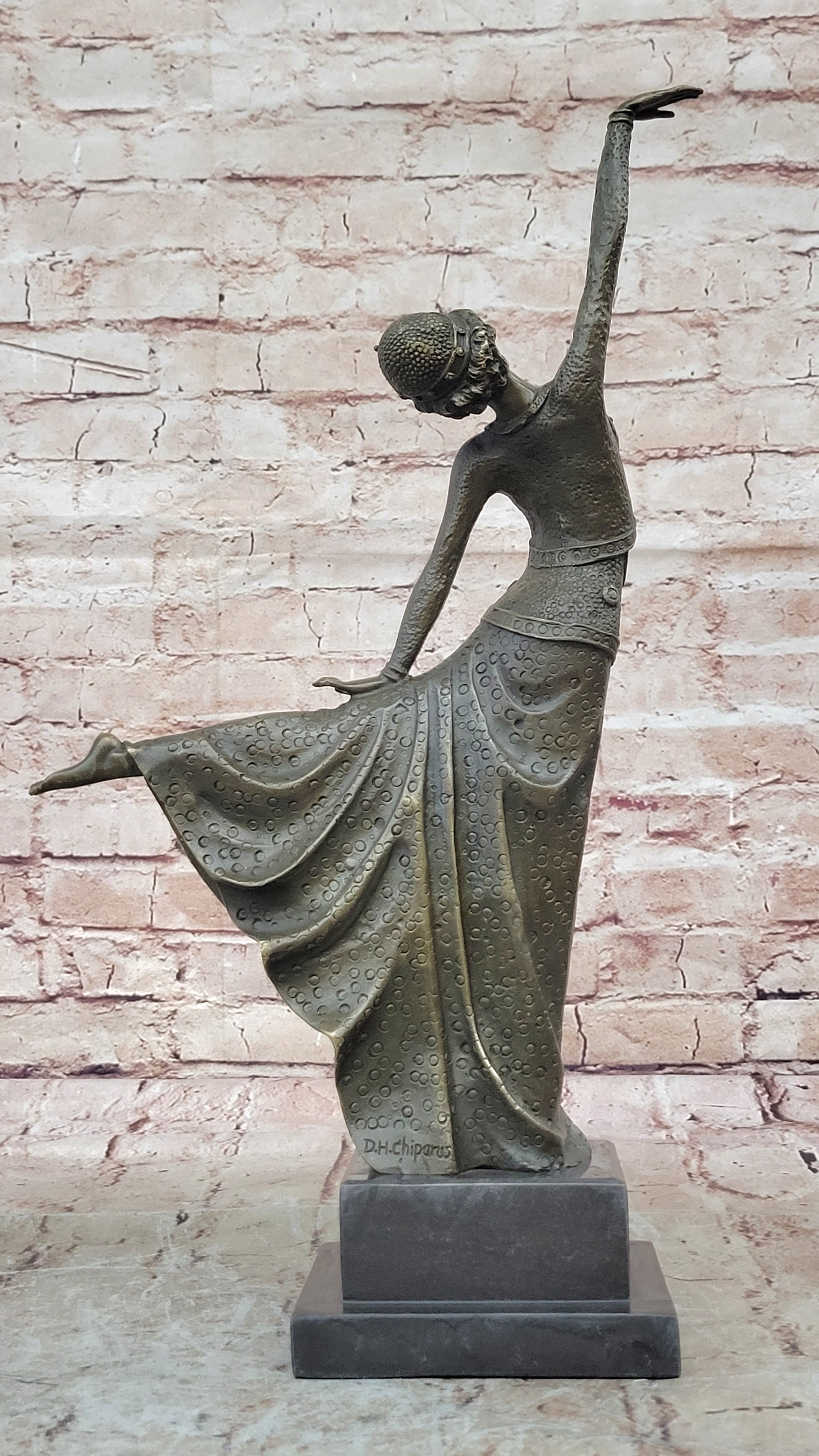 Signed Chiparus Elegant Dancer Extend her Legs Apart Bronze Sculpture Figurine