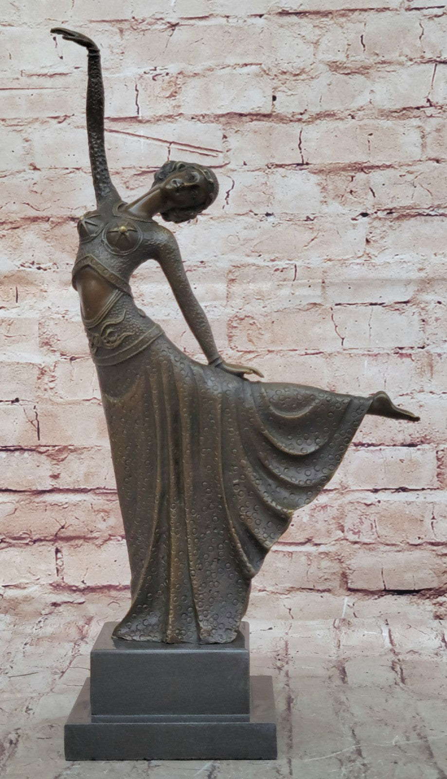 Signed Chiparus Elegant Dancer Extend her Legs Apart Bronze Sculpture Figurine