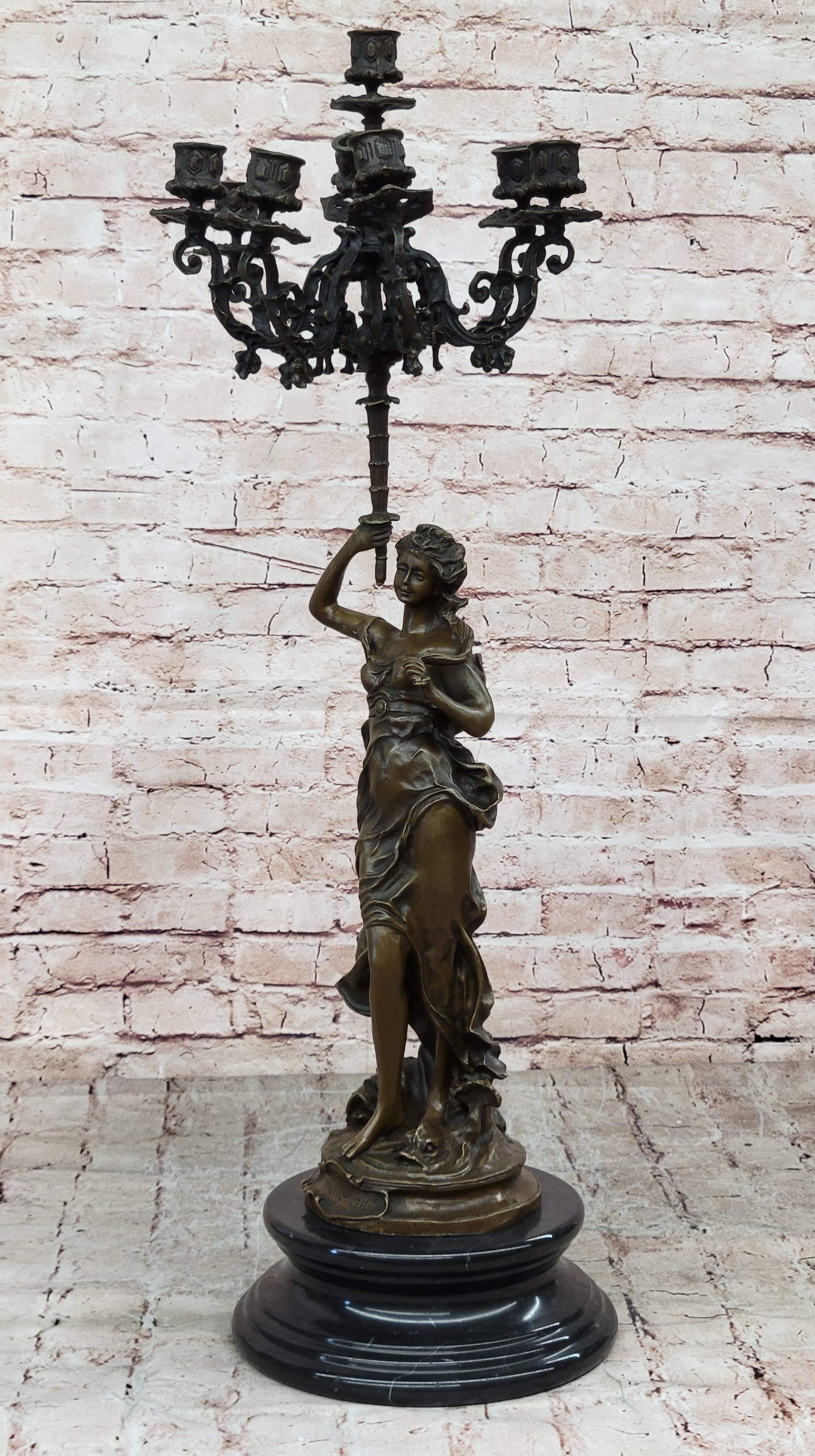 A.Moreau Signed French Bronze Candelabras Art Nouveau Sculpture Home Decoration