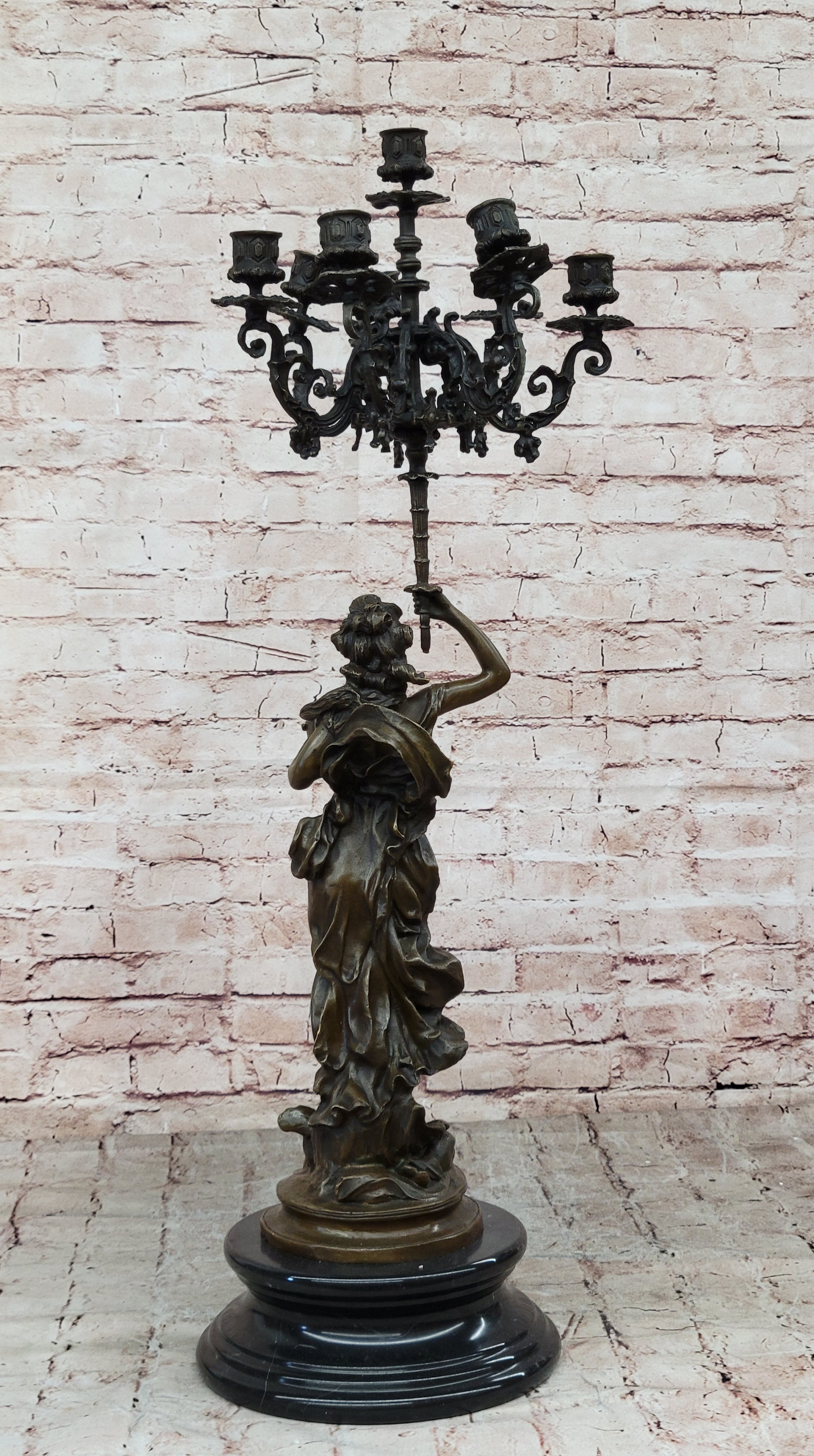 A.Moreau Signed French Bronze Candelabras Art Nouveau Sculpture Home Decoration