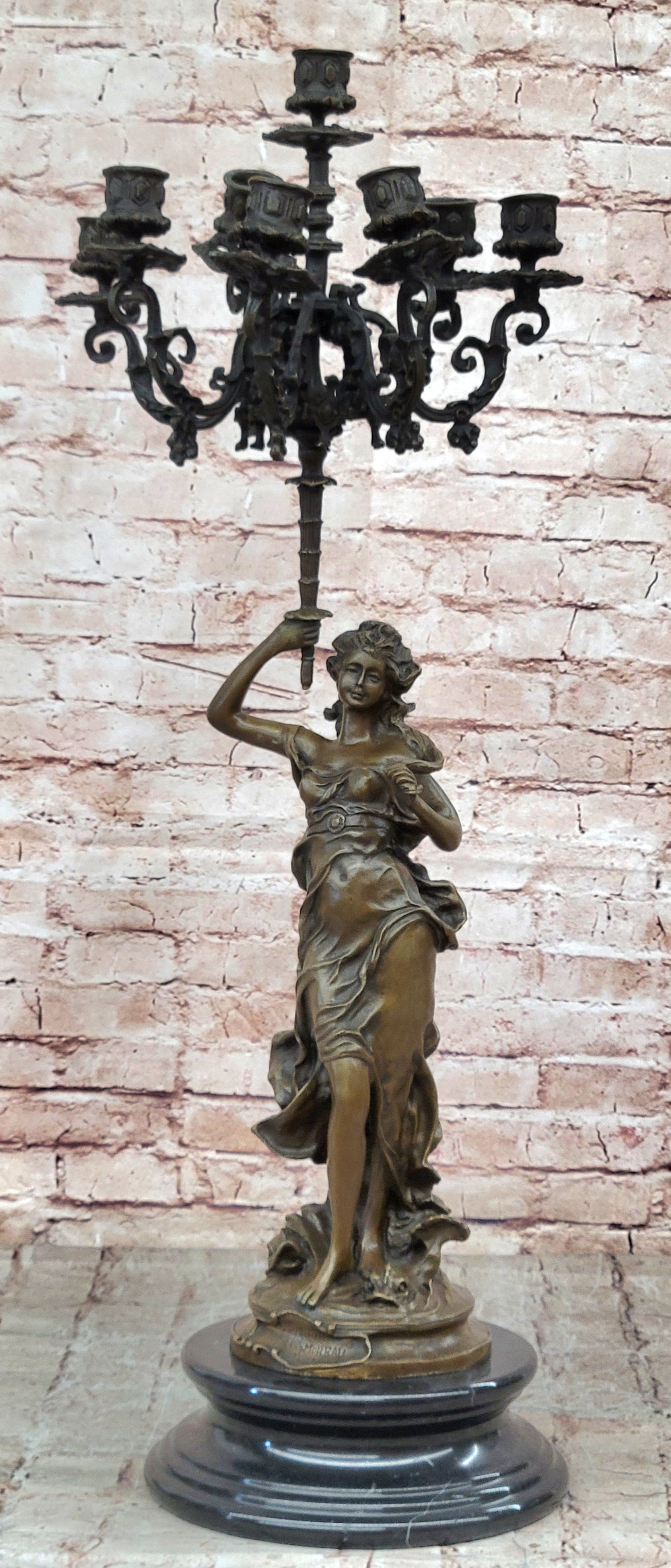 A.Moreau Signed French Bronze Candelabras Art Nouveau Sculpture Home Decoration