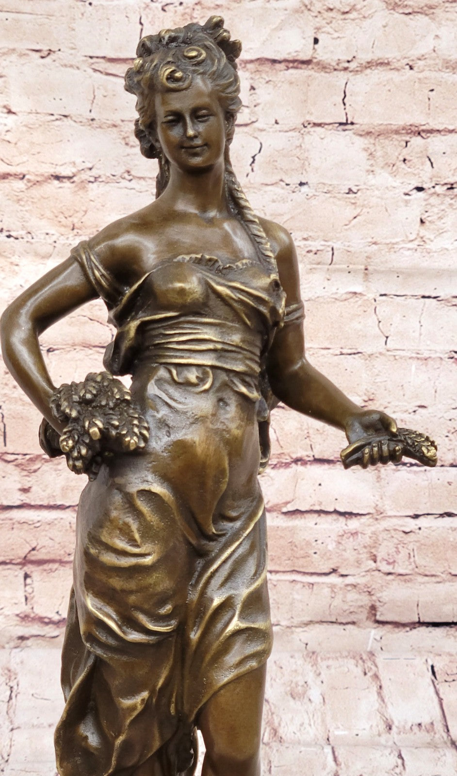 Handcrafted Bronze Statue of Harvest Maiden Signed Moreau Art Deco Sculpture