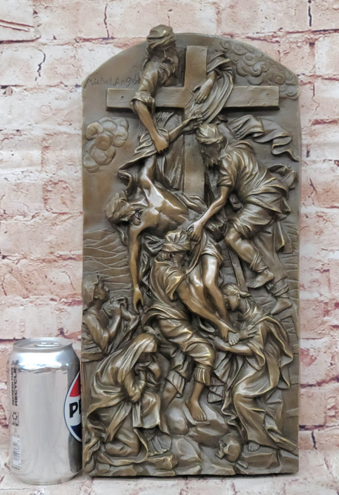 16 Inch Hot Cast by Lost Wax Crucifix Religious Wall Plaque, 100% Pure Bronze