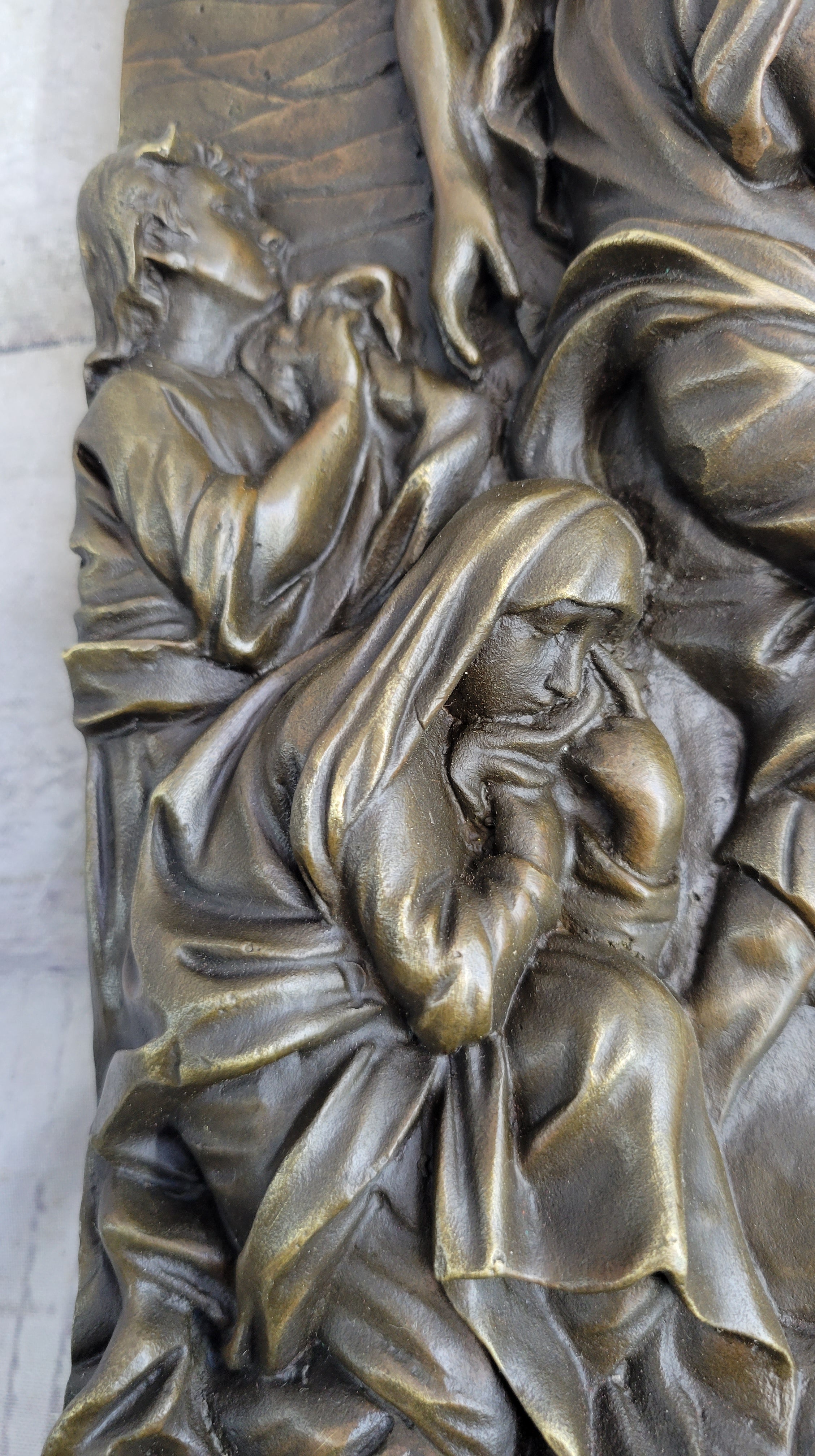 16 Inch Hot Cast by Lost Wax Crucifix Religious Wall Plaque, 100% Pure Bronze