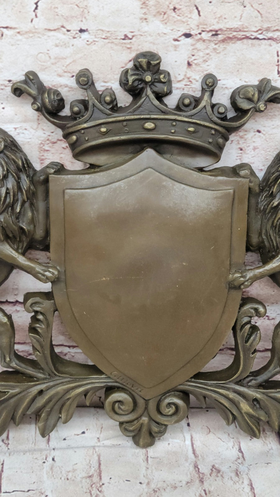 Royal Crest Coat of Arms Bronze Plaque Lions Shield Statue Sculptur Art Deco LRE