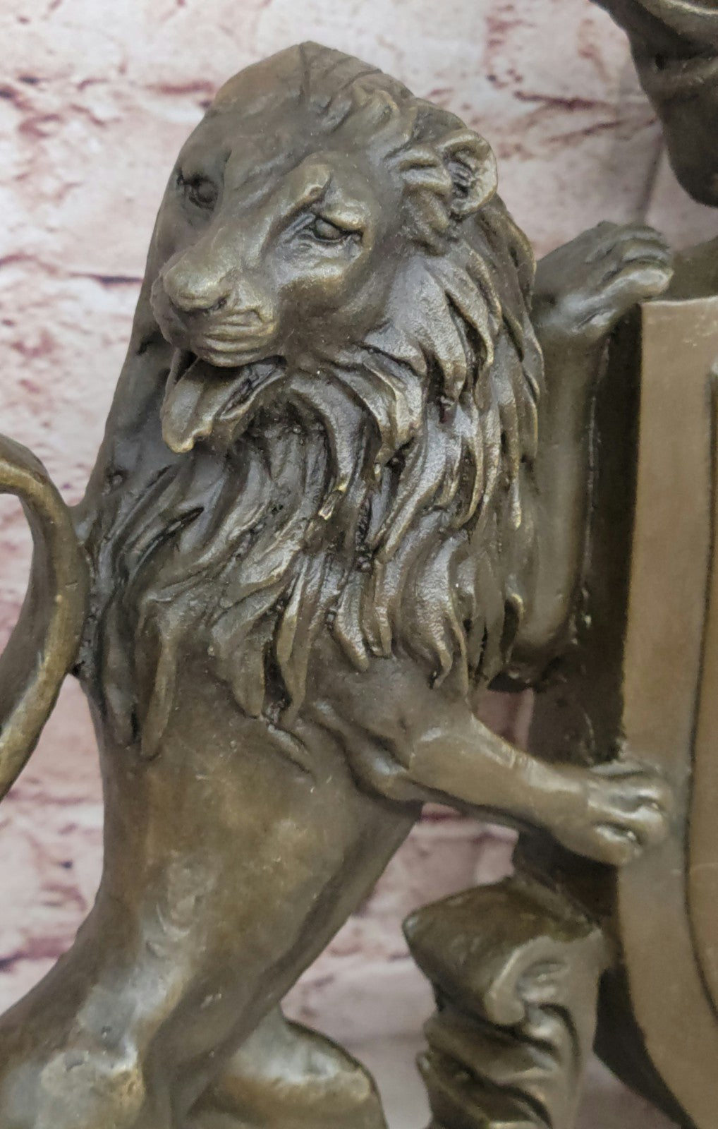 Royal Crest Coat of Arms Bronze Plaque Lions Shield Statue Sculptur Art Deco LRE