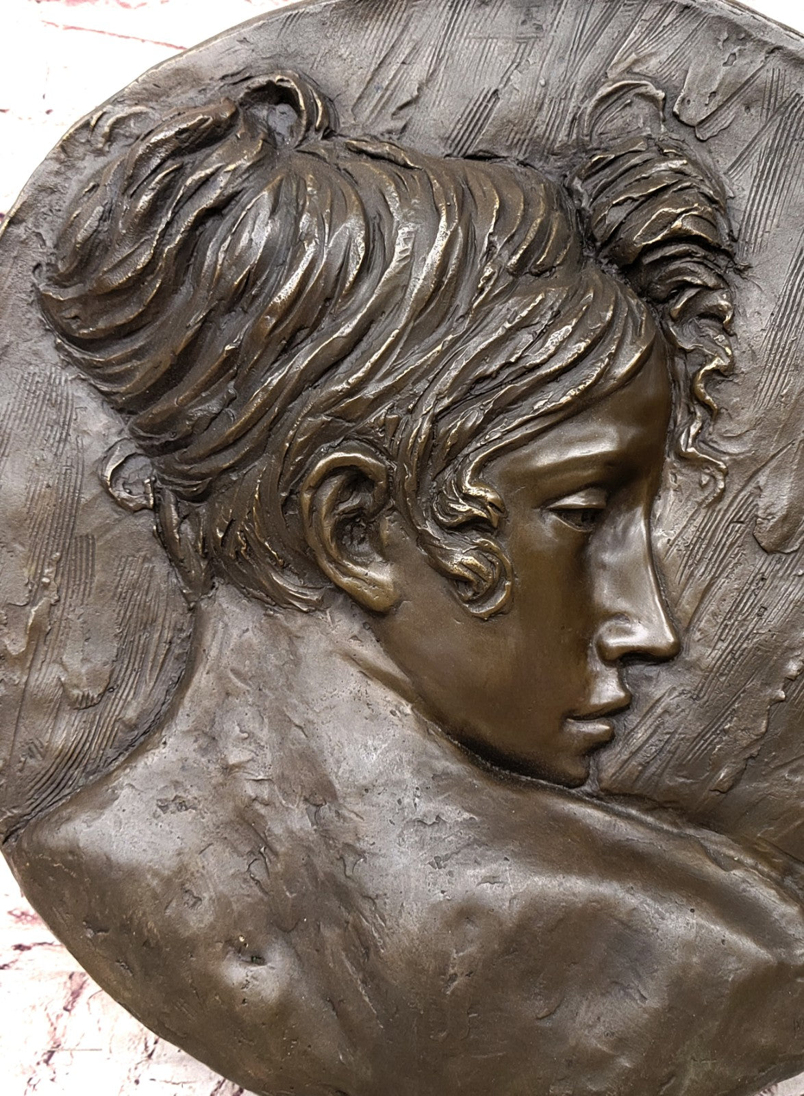 Original Hand Crafted Large Bas Relief Plaque Woman Face Bronze Sculpture Statue