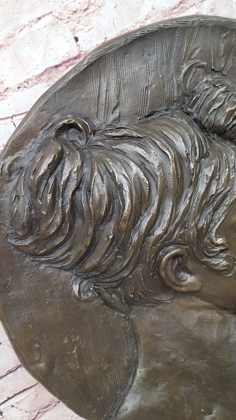 Original Hand Crafted Large Bas Relief Plaque Woman Face Bronze Sculpture Statue