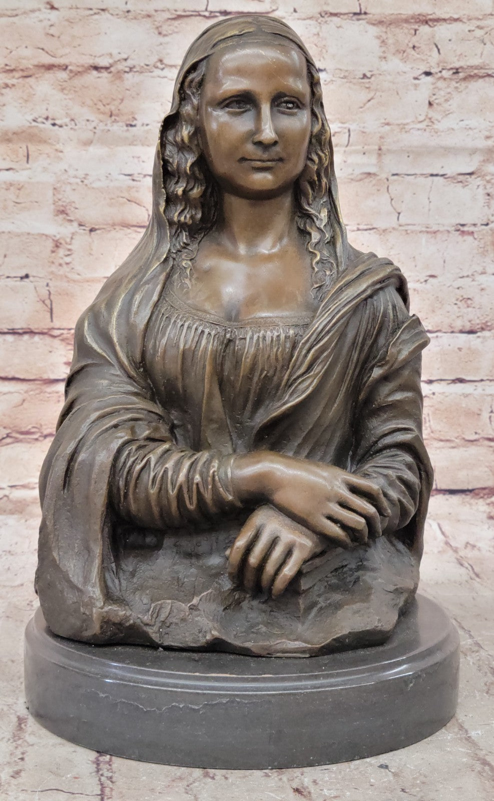 32 CM Western Art Deco Pure Bronze Copper Mona Lisa Smile Art Ornament Sculpture