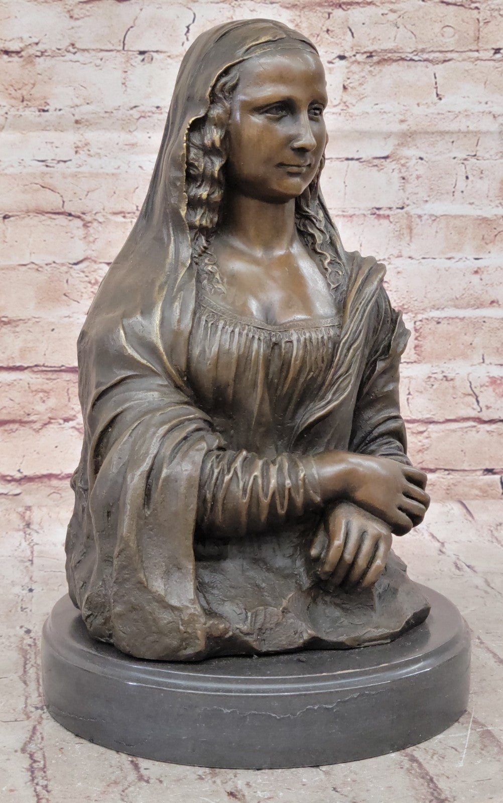 32 CM Western Art Deco Pure Bronze Copper Mona Lisa Smile Art Ornament Sculpture