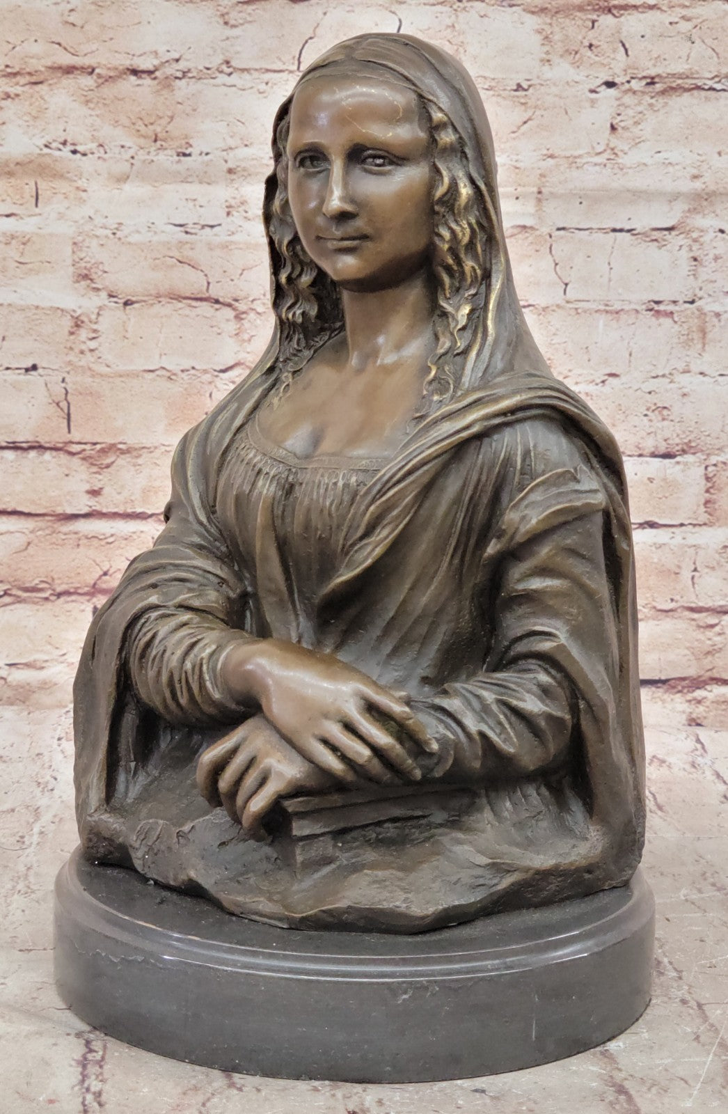 32 CM Western Art Deco Pure Bronze Copper Mona Lisa Smile Art Ornament Sculpture