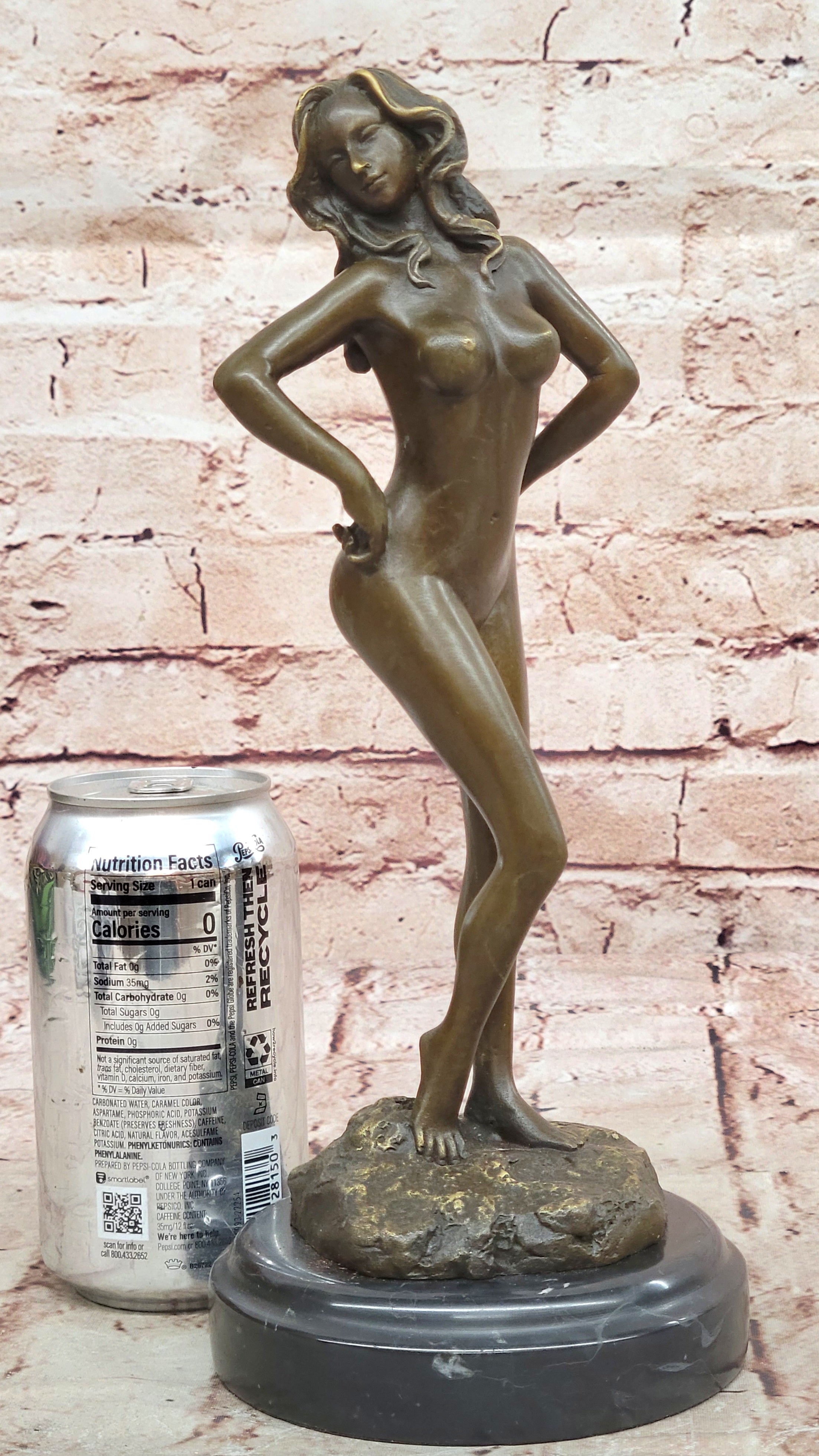 Solid Bronze sculpture undress nude women girl lady statue marble base Figurine