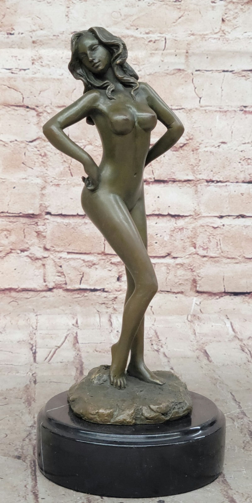 Solid Bronze sculpture undress nude women girl lady statue marble base Figurine