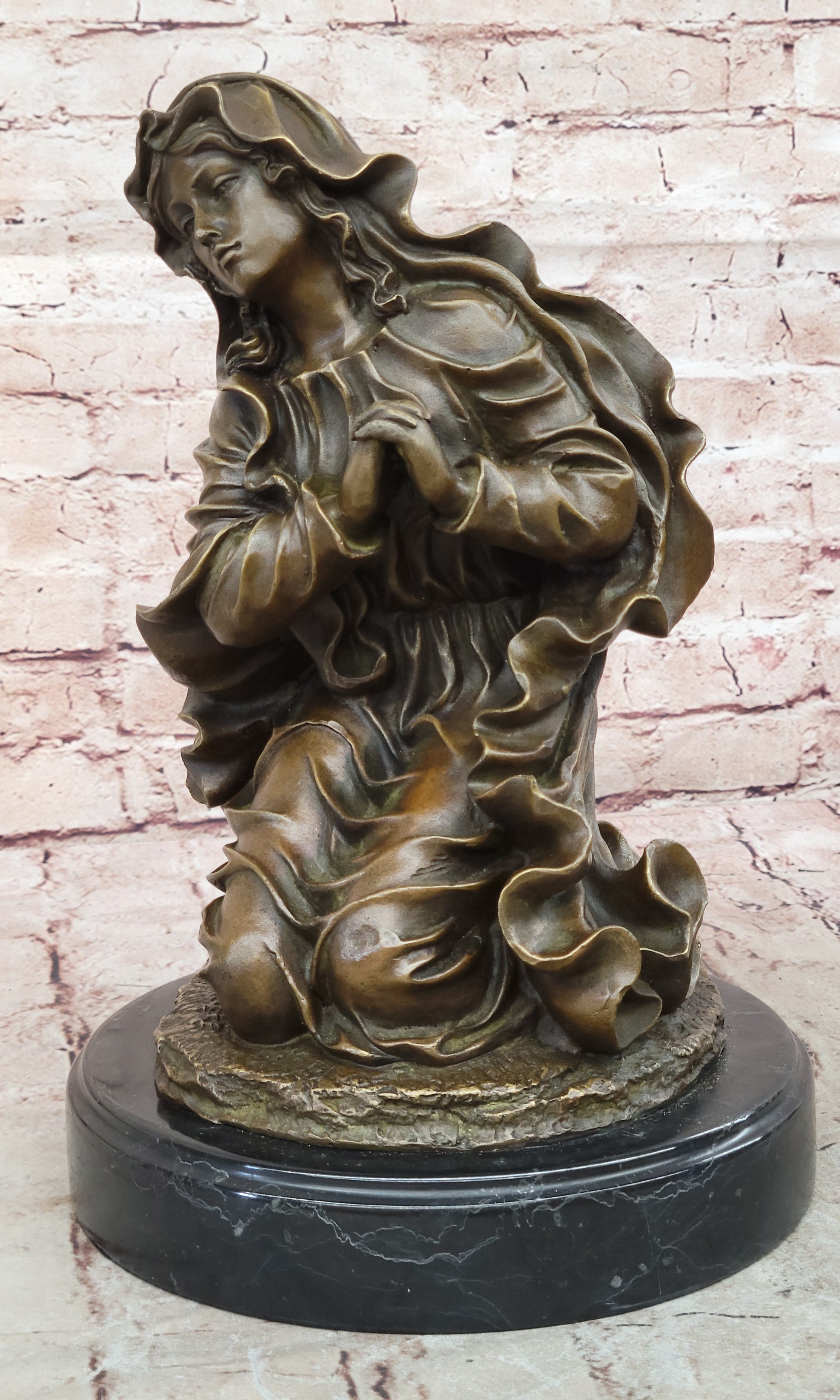 Bronze Virgin Mary Praying Statue Religious Canova Sculpture Handmade Figurine