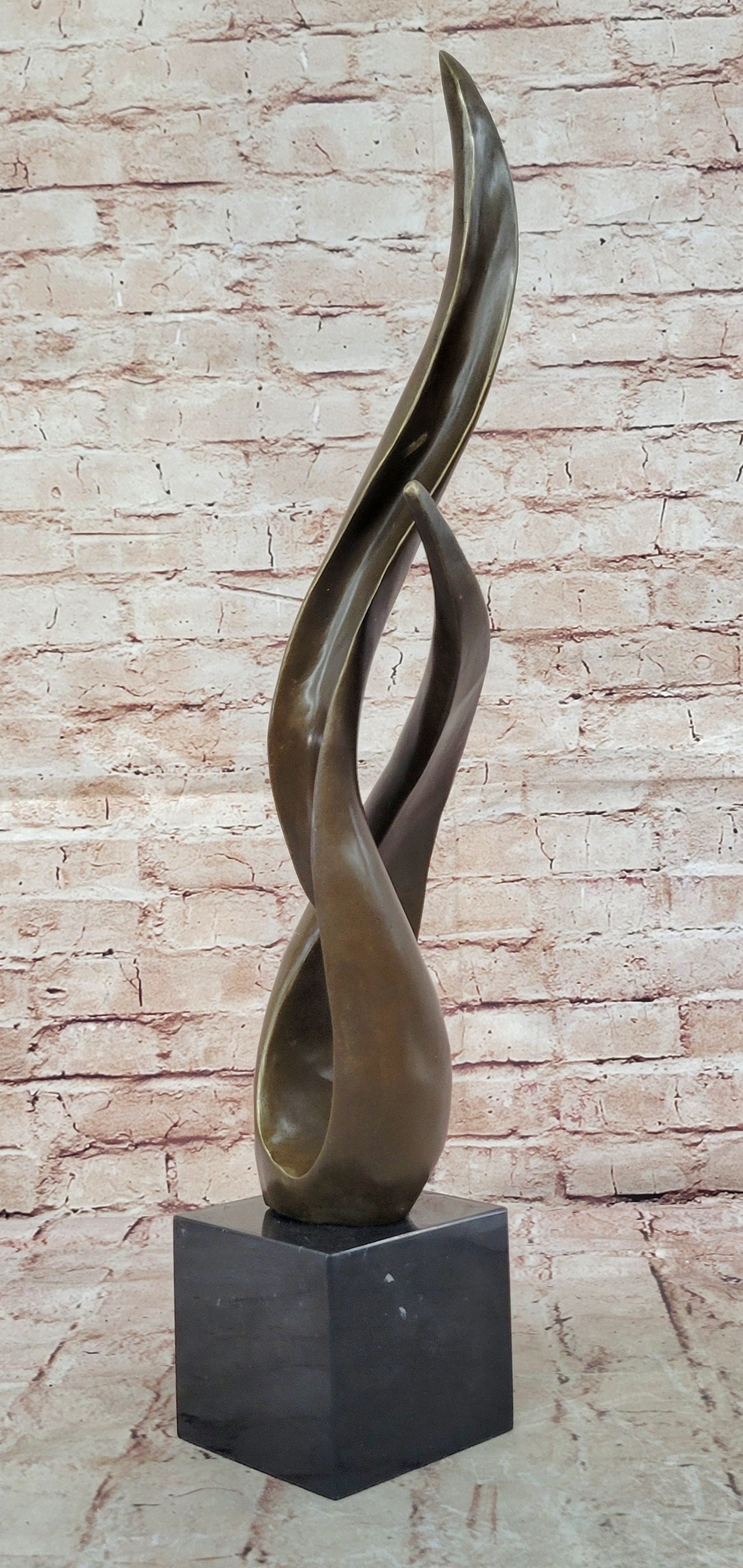 Modern Milo Bronze Twisted Flame Sculpture Abstract Statue Collectible Art