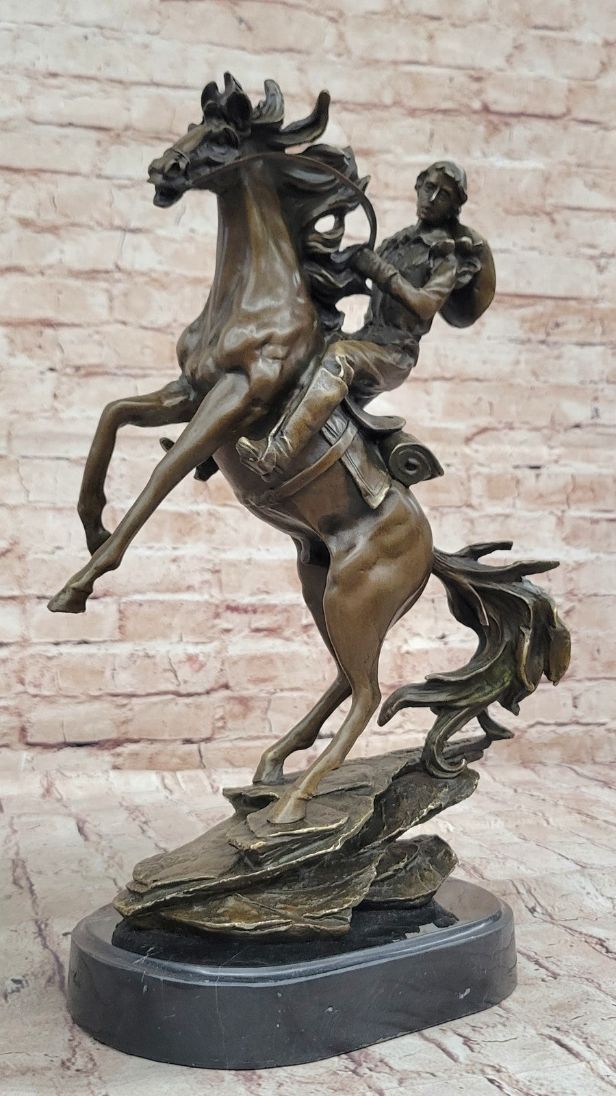 Rare Collectible Large Remington Tribute Horse And Cowboy Bronze Sculpture