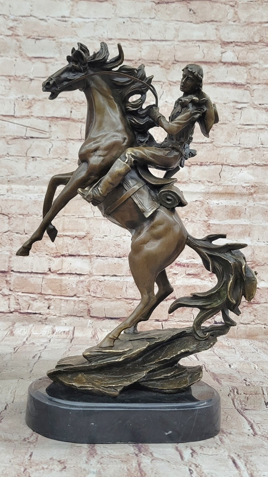 Rare Collectible Large Remington Tribute Horse And Cowboy Bronze Sculpture