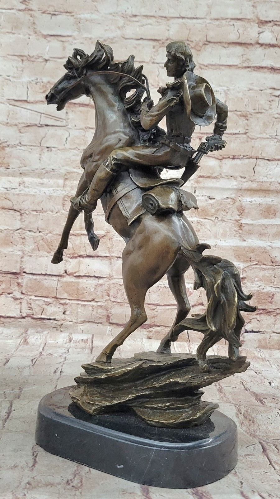 Rare Collectible Large Remington Tribute Horse And Cowboy Bronze Sculpture