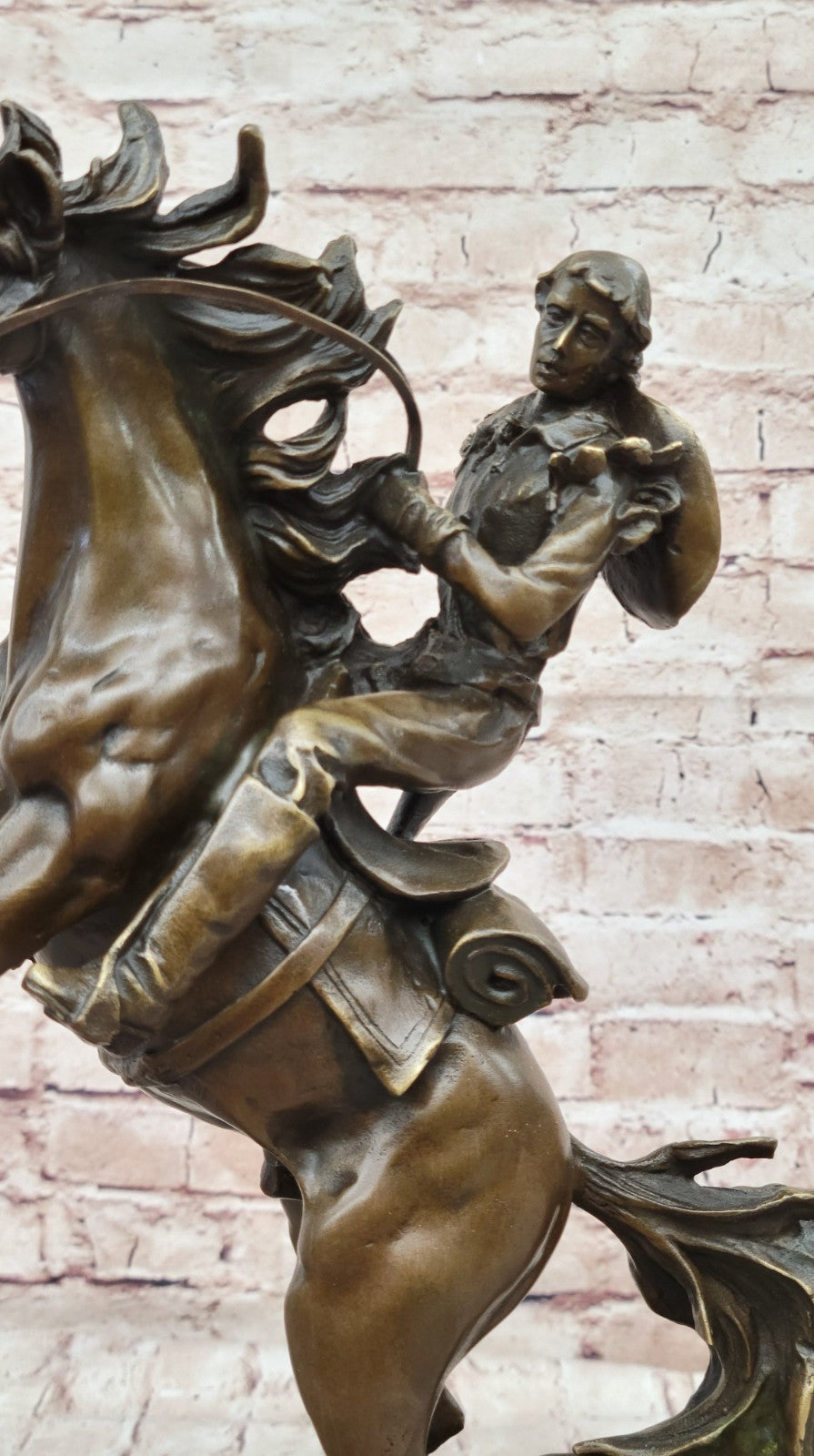 Rare Collectible Large Remington Tribute Horse And Cowboy Bronze Sculpture