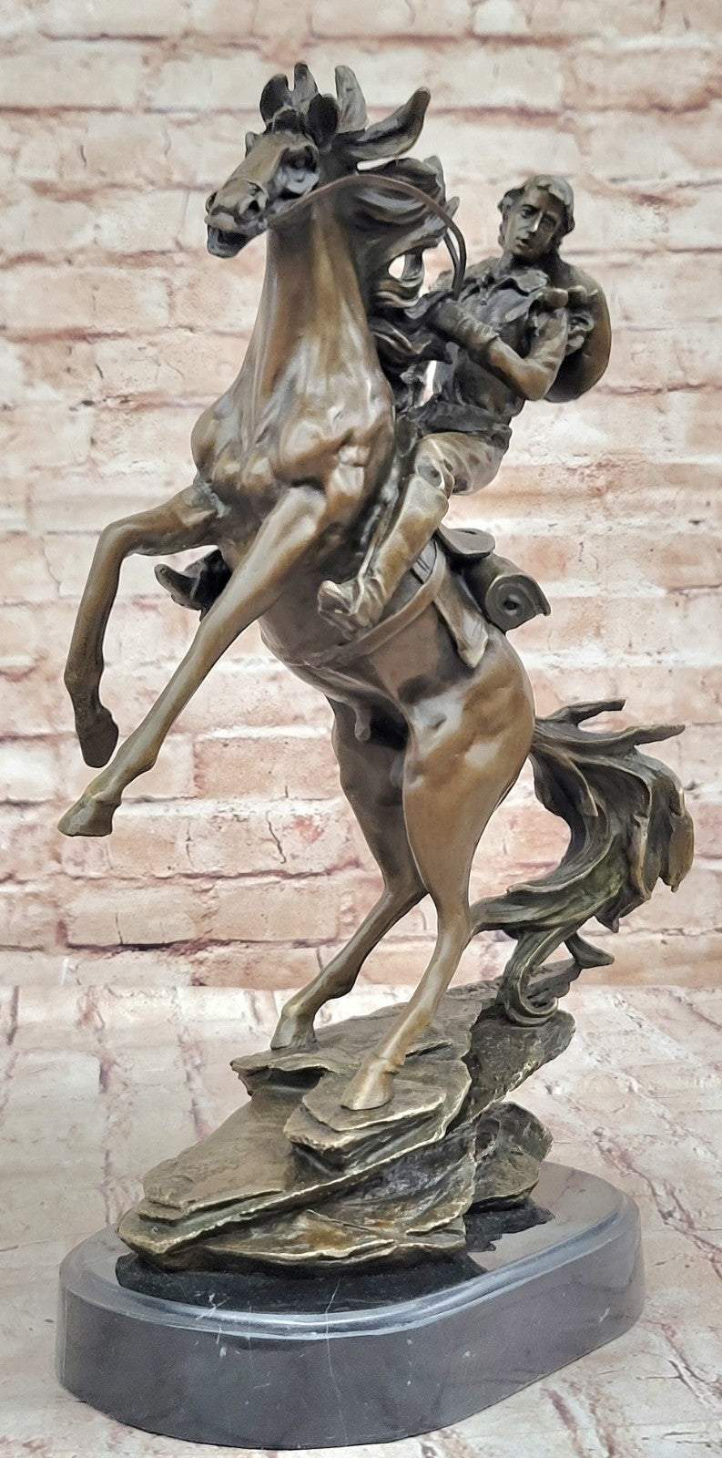 Rare Collectible Large Remington Tribute Horse And Cowboy Bronze Sculpture