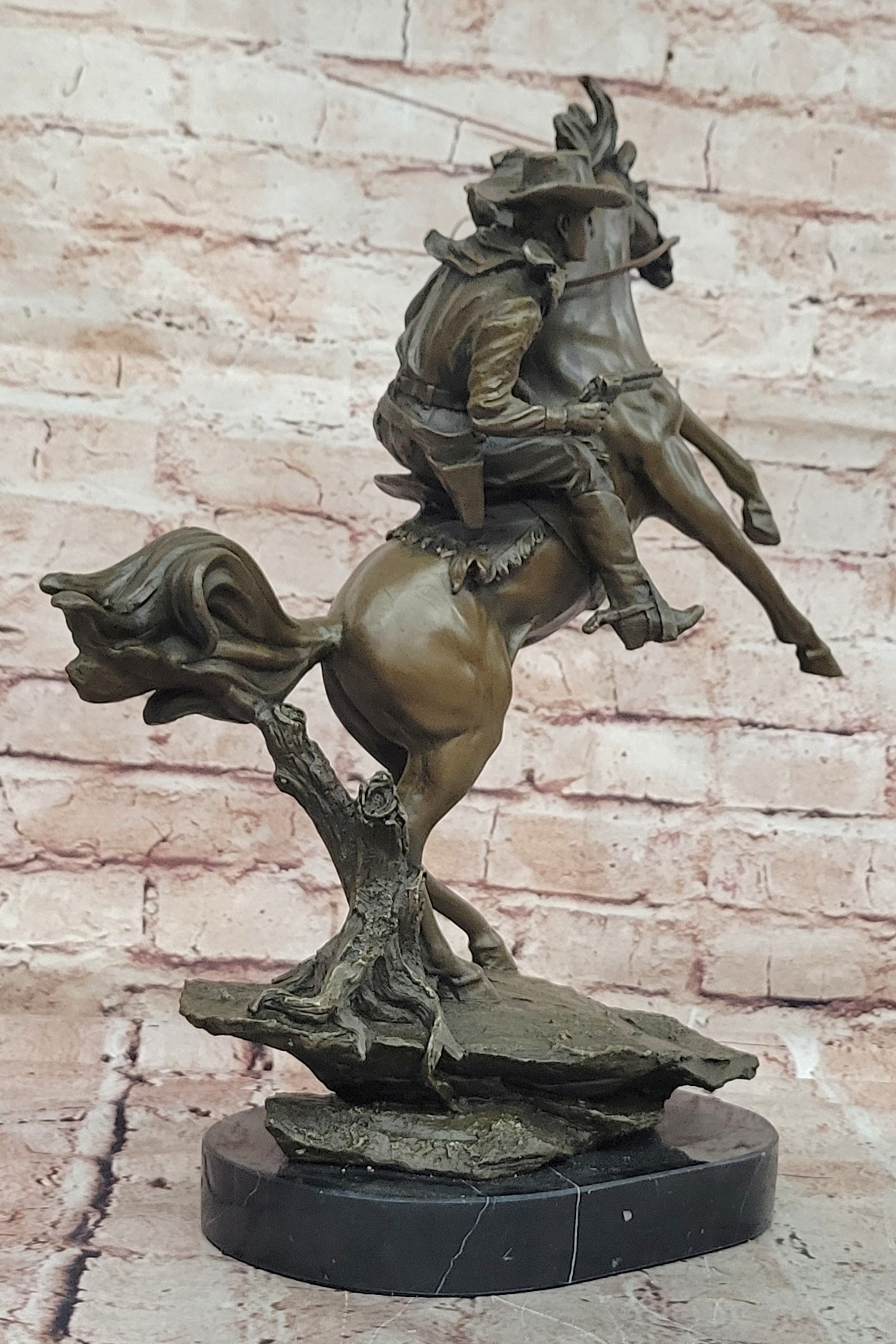 Signed Kamiko Cowboy Riding horse with Gun Bronze Sculpture Figurine Statue