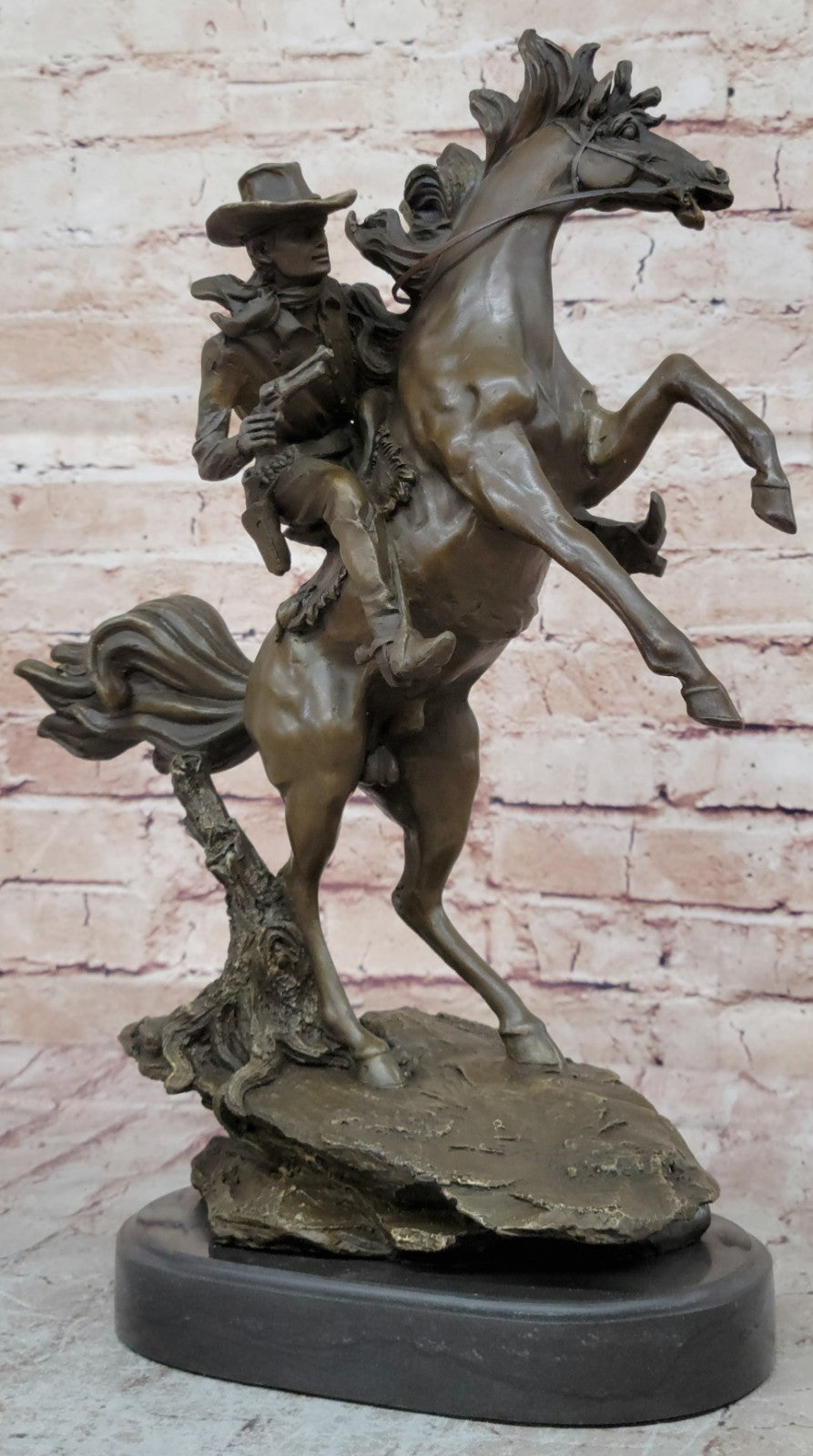 Signed Kamiko Cowboy Riding horse with Gun Bronze Sculpture Figurine Statue