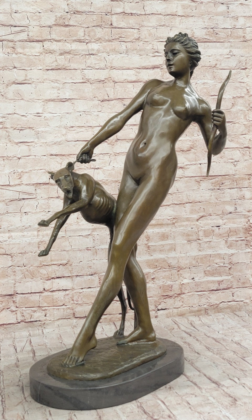 ART DECO BRONZE STATUE McCARTAN DIANA HOUND FIGURE HOT CAST SIGNED NUDE FIGURINE