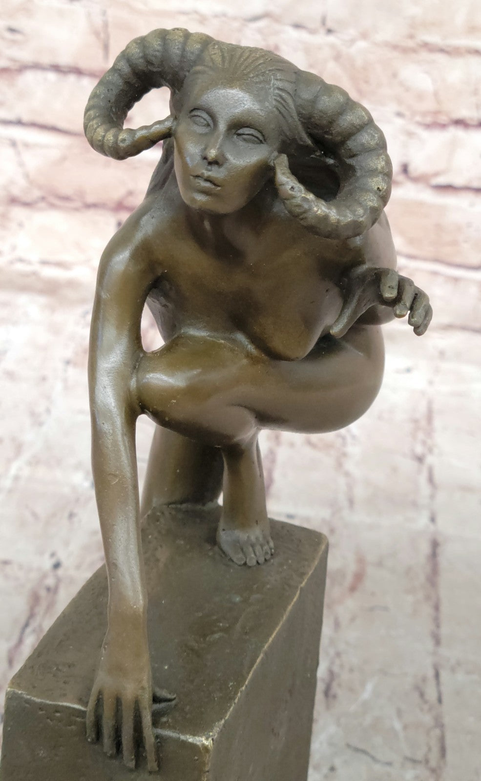 Handcrafted Nude Female Devil Bronze Sculpture Hot Cast Statue by Vitaleh