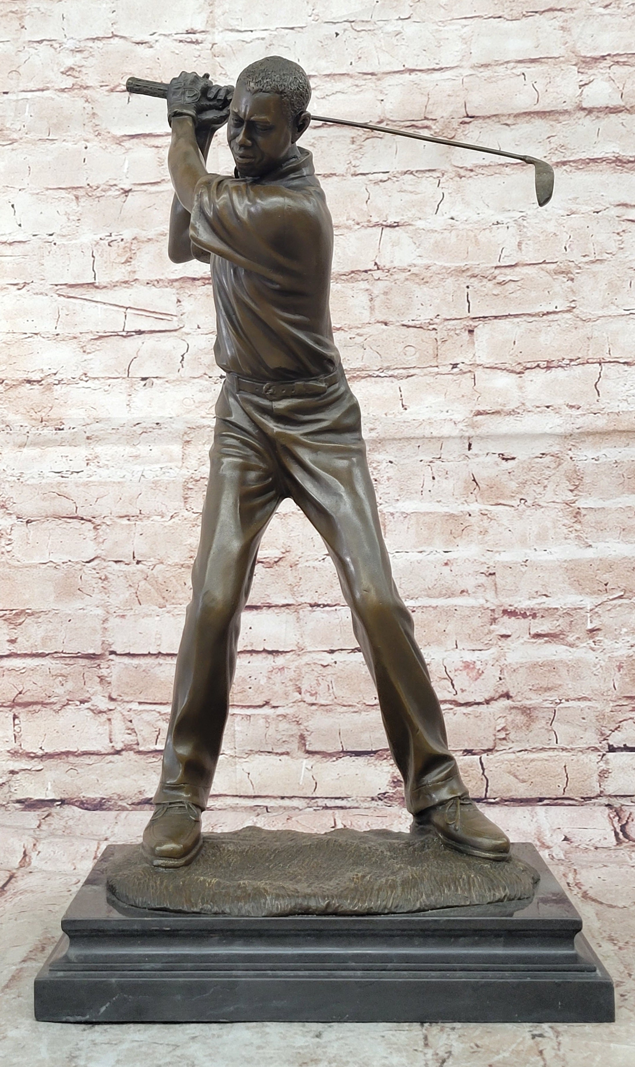 Signed Milo Bronze Golfer Statue Sports Collectible Figurine Hot Cast Home Decor