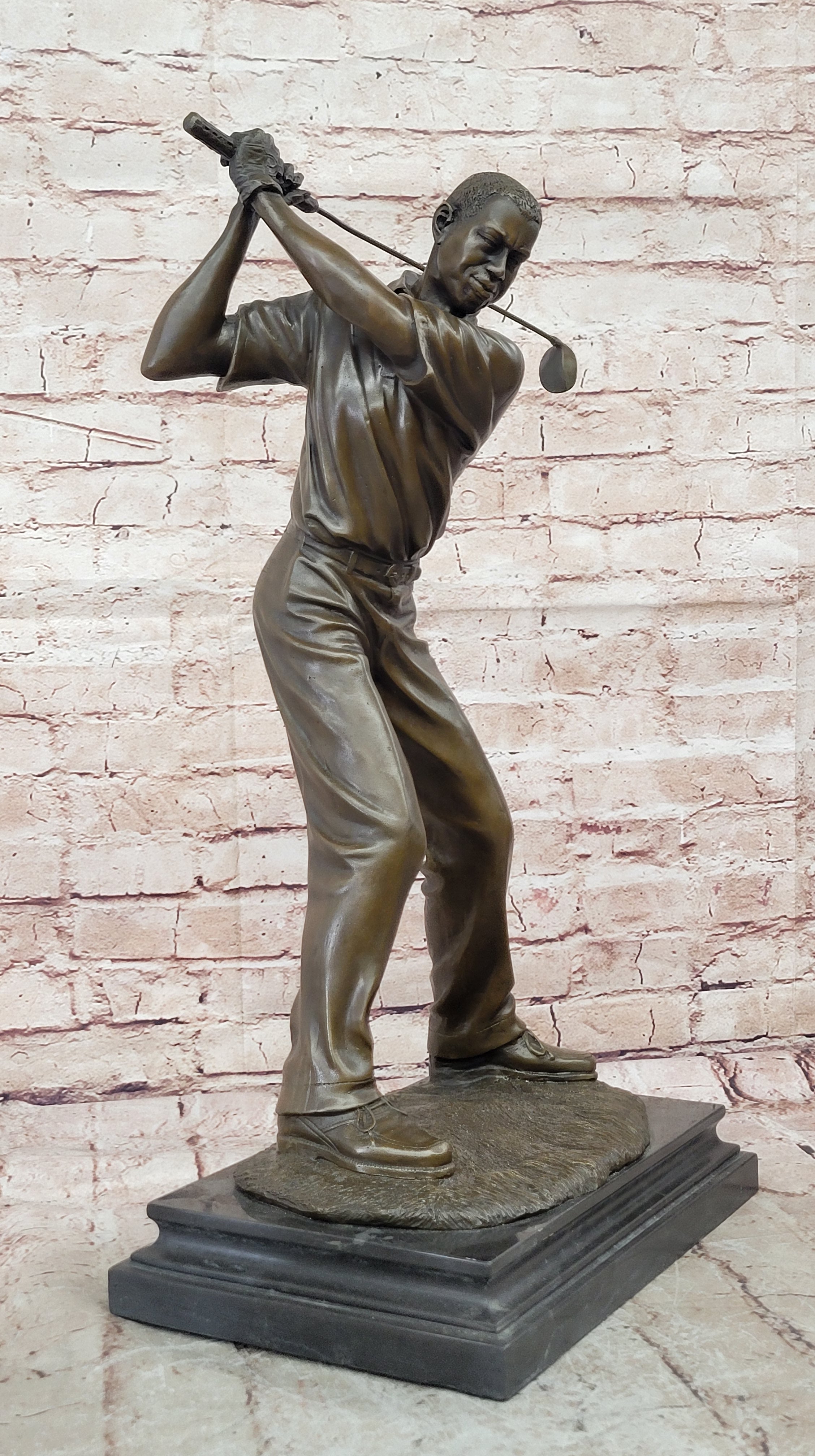 Signed Milo Bronze Golfer Statue Sports Collectible Figurine Hot Cast Home Decor