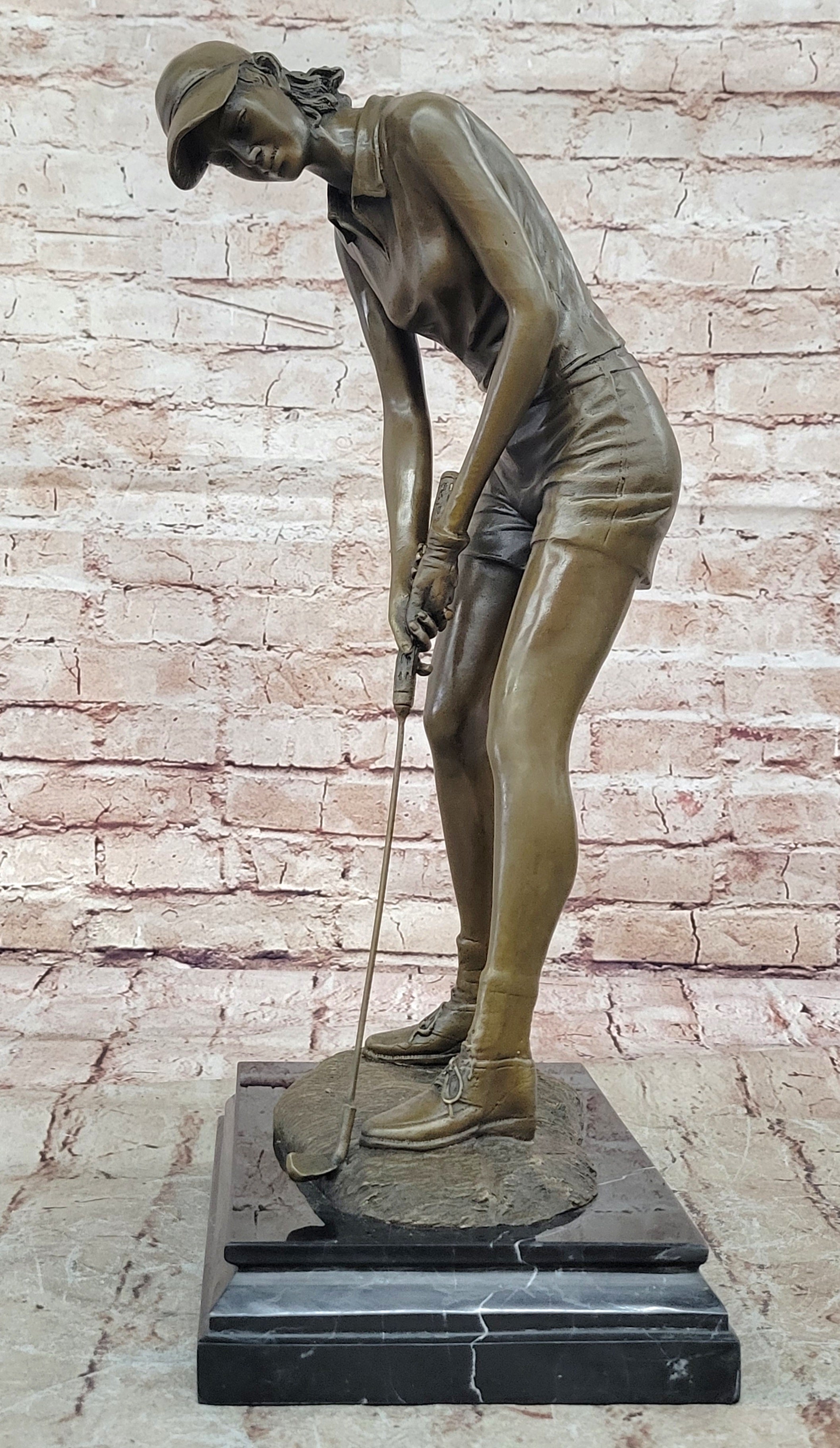 Collectible Bronze Sculpture Statue Female Golfer Signed Milo Sport Gift Artwork