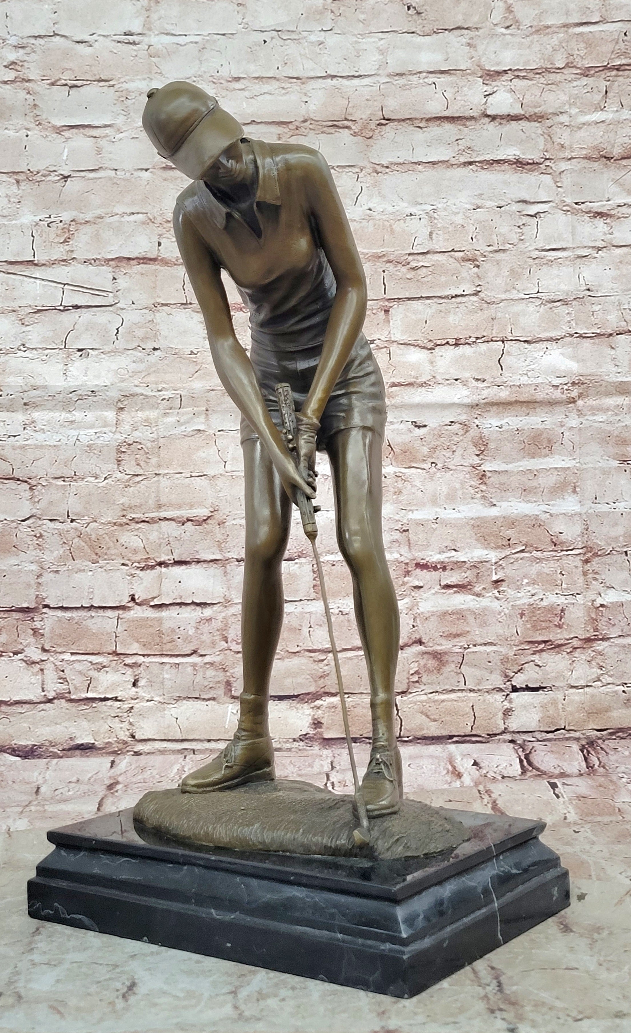 Collectible Bronze Sculpture Statue Female Golfer Signed Milo Sport Gift Artwork