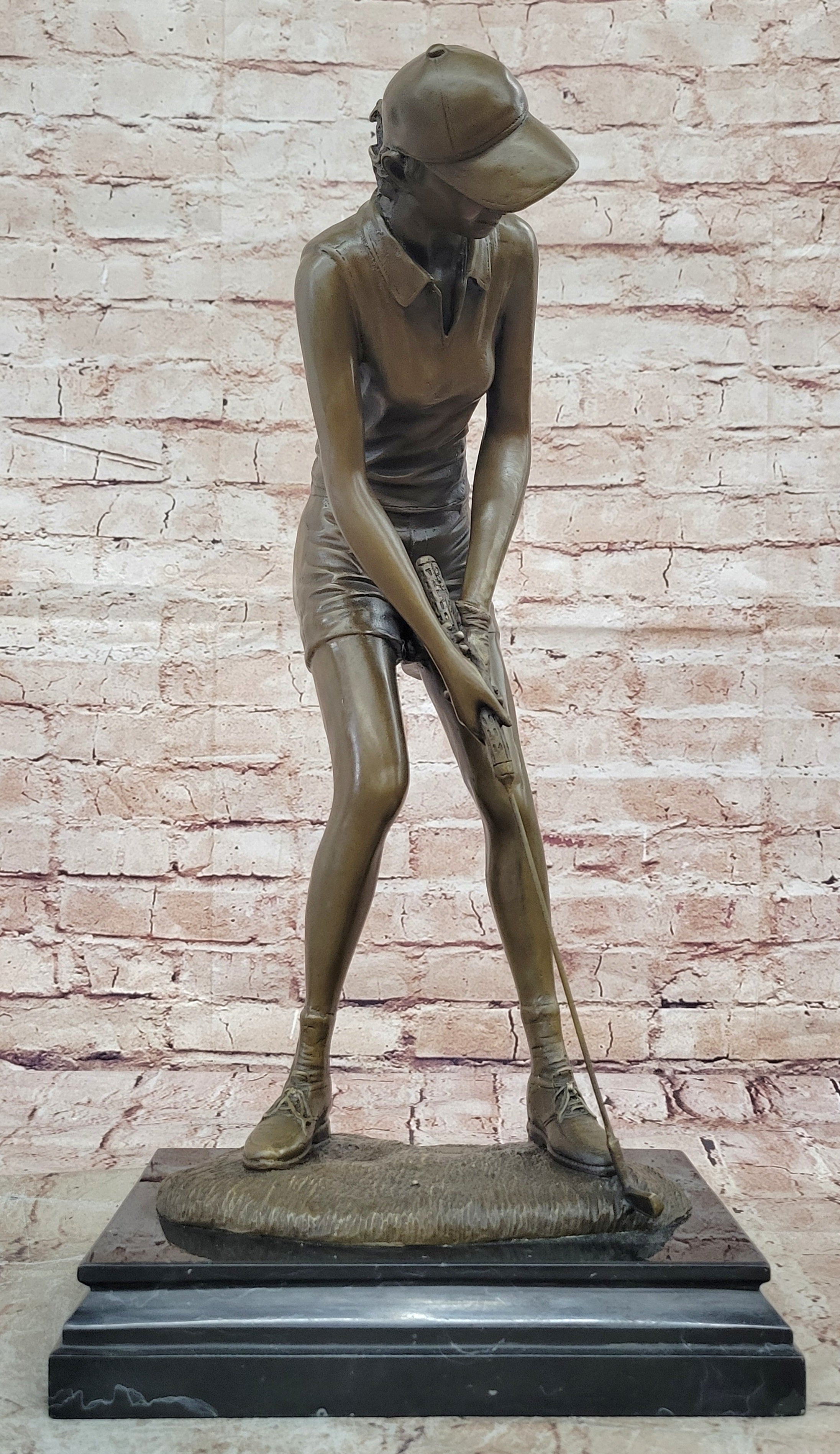 Collectible Bronze Sculpture Statue Female Golfer Signed Milo Sport Gift Artwork