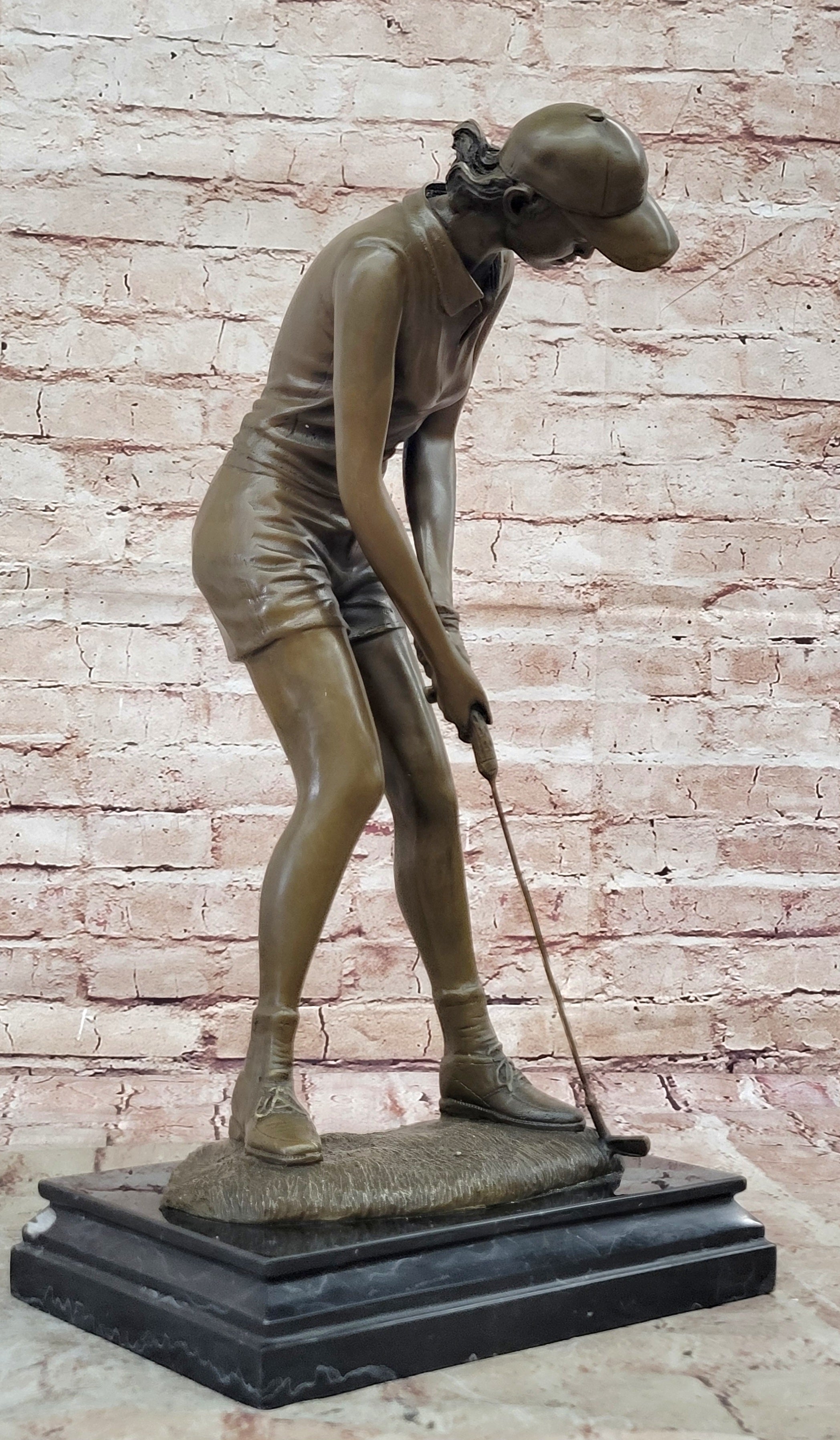Collectible Bronze Sculpture Statue Female Golfer Signed Milo Sport Gift Artwork