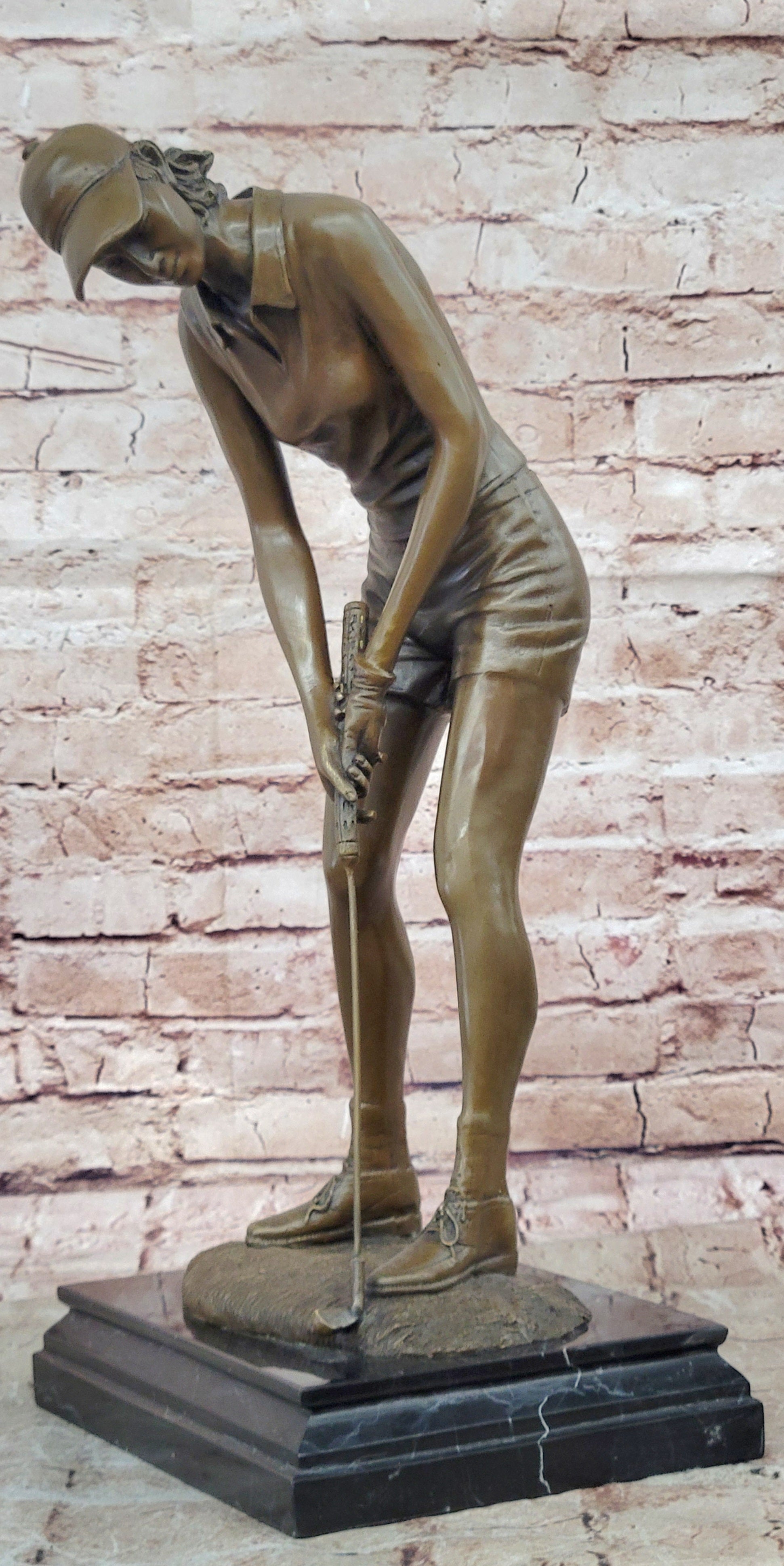 Collectible Bronze Sculpture Statue Female Golfer Signed Milo Sport Gift Artwork