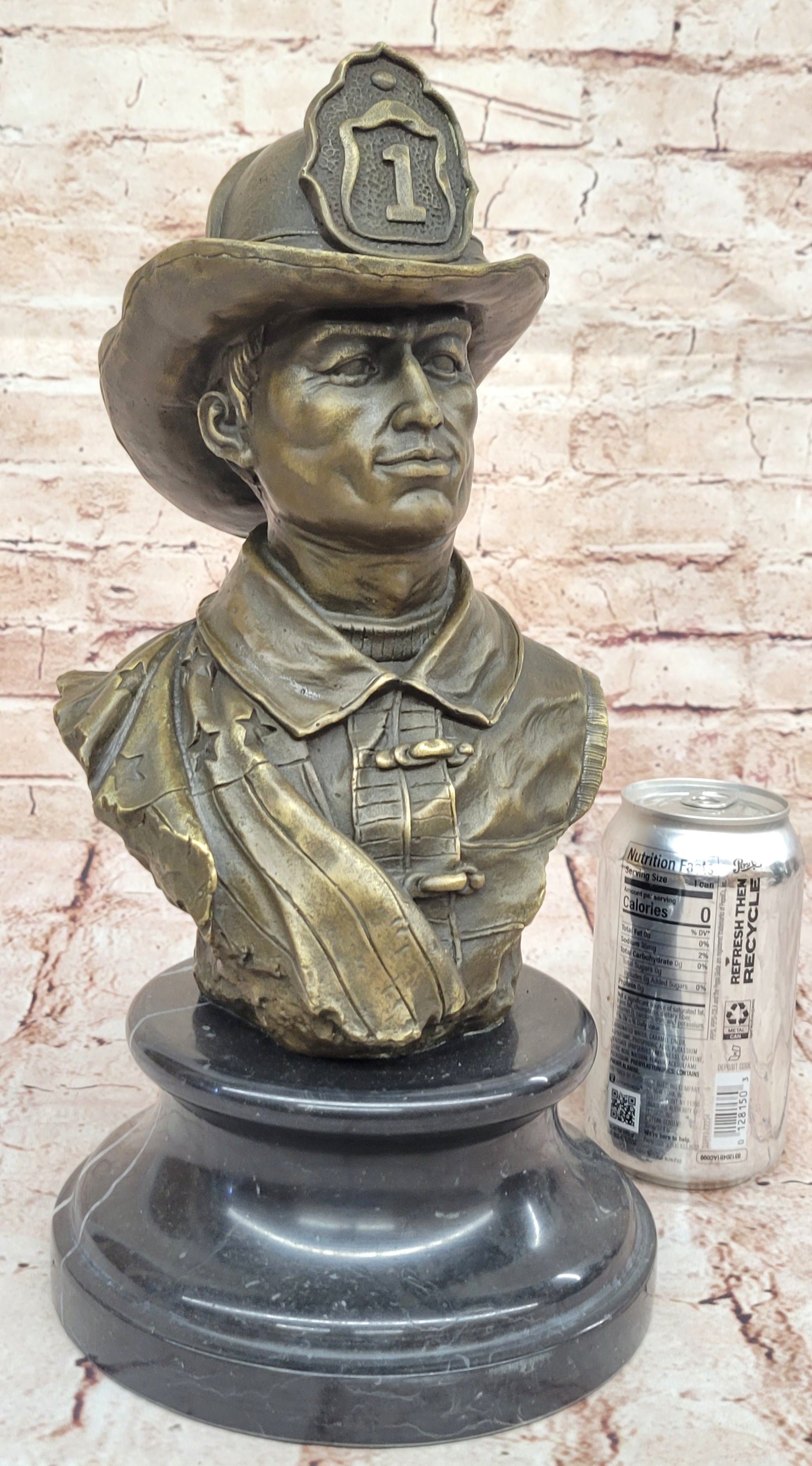 Fireman 911 Emergency Saving Life Bronze Sculpture Trophy Marble Figurine