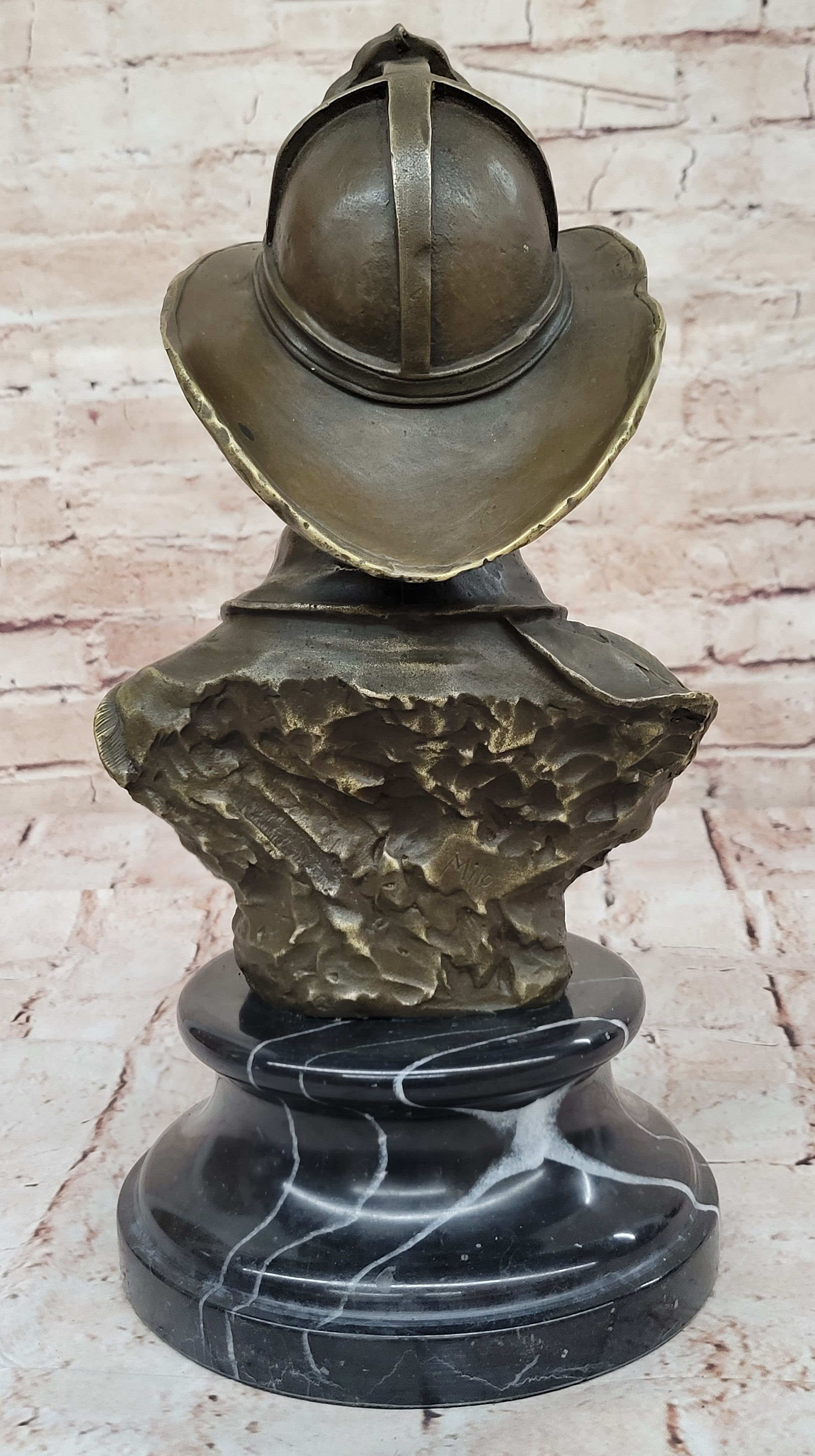 Fireman 911 Emergency Saving Life Bronze Sculpture Trophy Marble Figurine