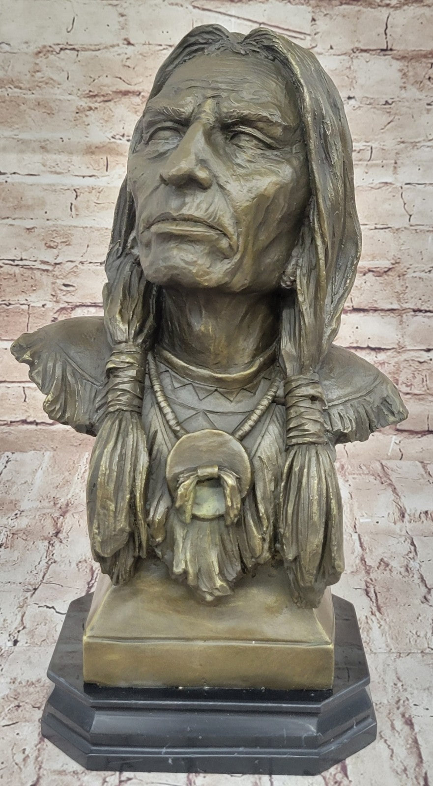 Signed Hot Cast original Milo Indian Chief Bust Bronze Sculpture Cultural Figure