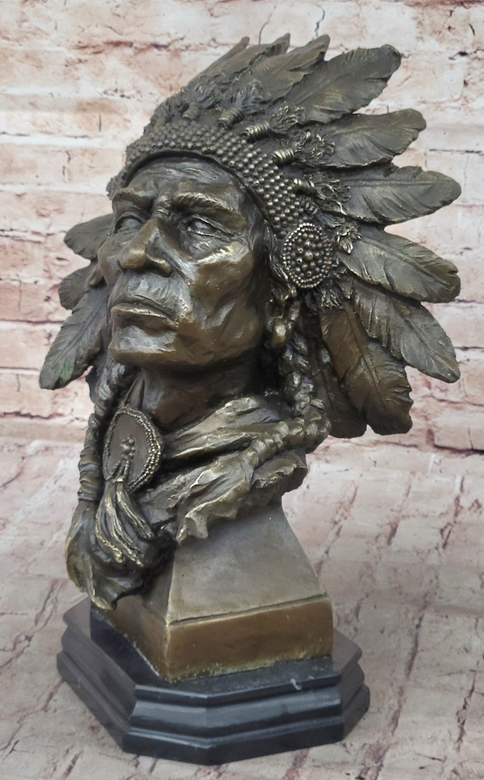 Hot Cast Large Indian Chief By Carl Kauba Bronze Classic Americana Sculpture Art