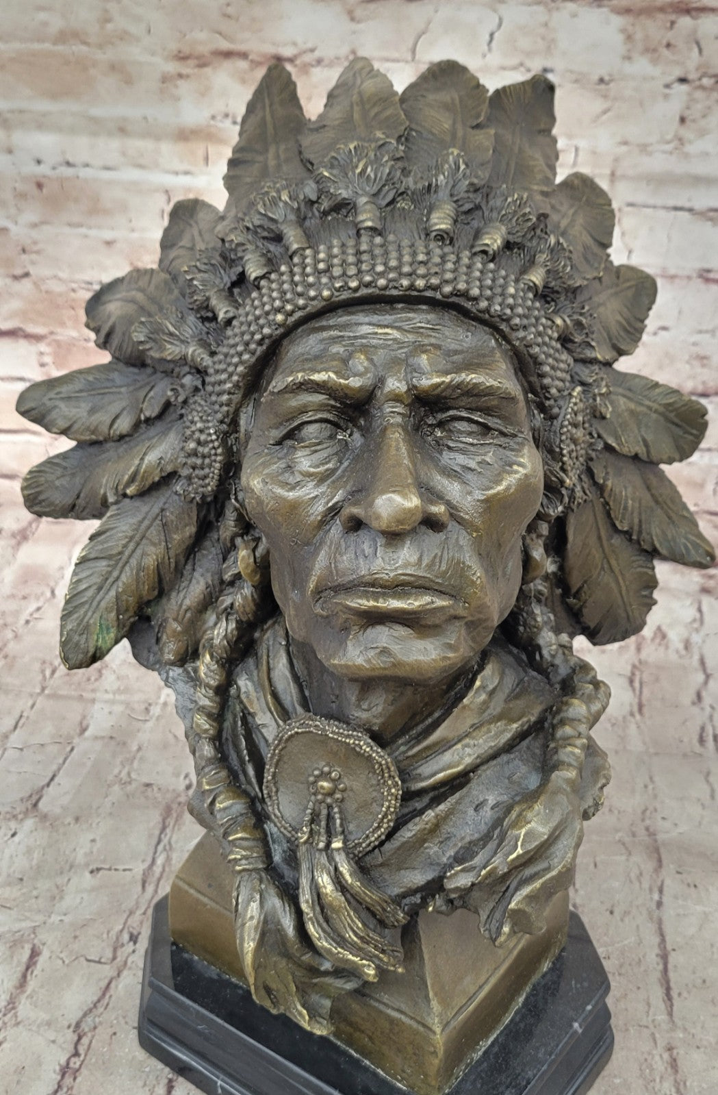 Hot Cast Large Indian Chief By Carl Kauba Bronze Classic Americana Sculpture Art