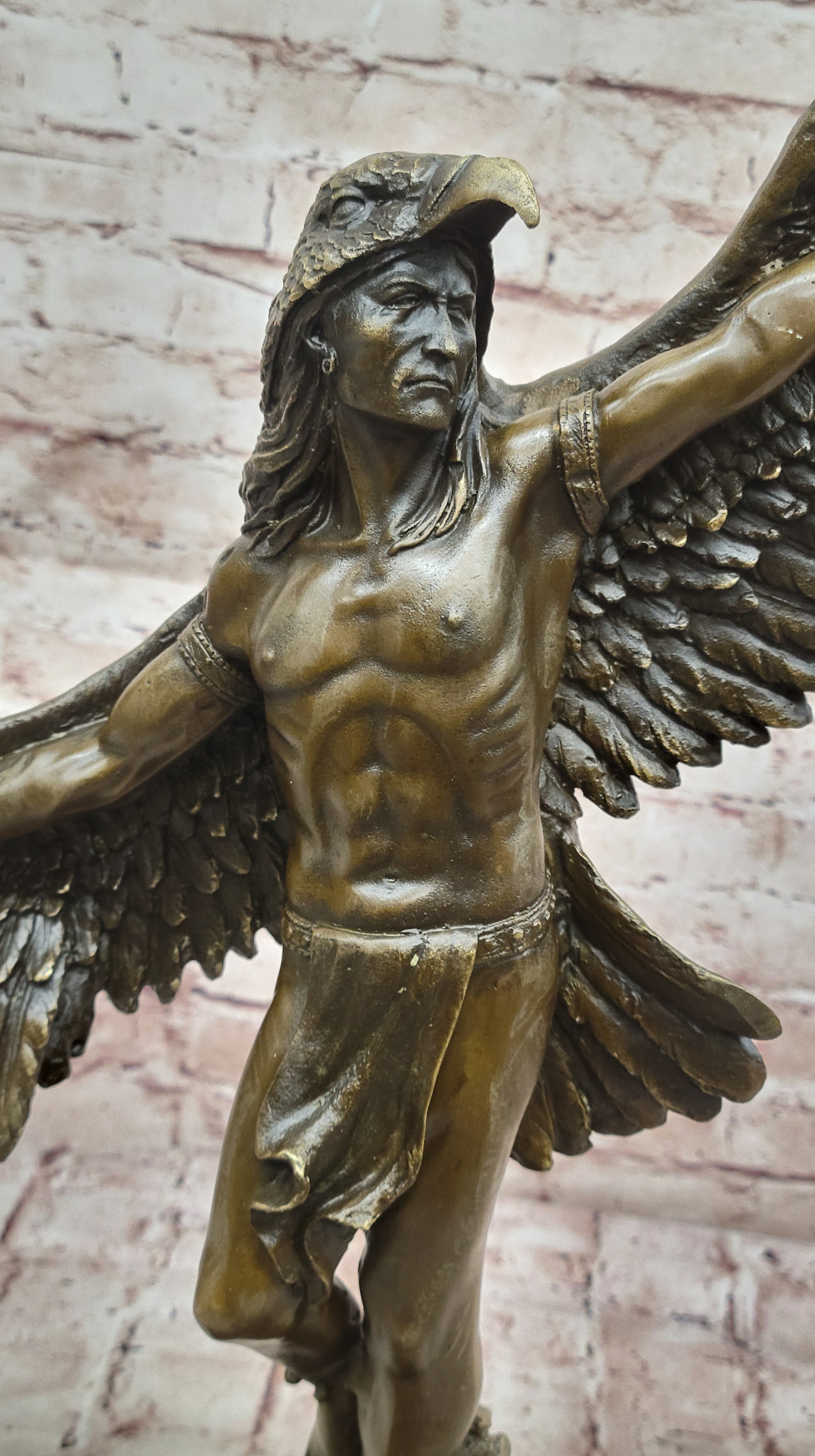 NATIVE AMERICAN INDIAN CHIEF GERONIMO BUST SPEAR BRONZE STATUE SCULPTURE SIGNED